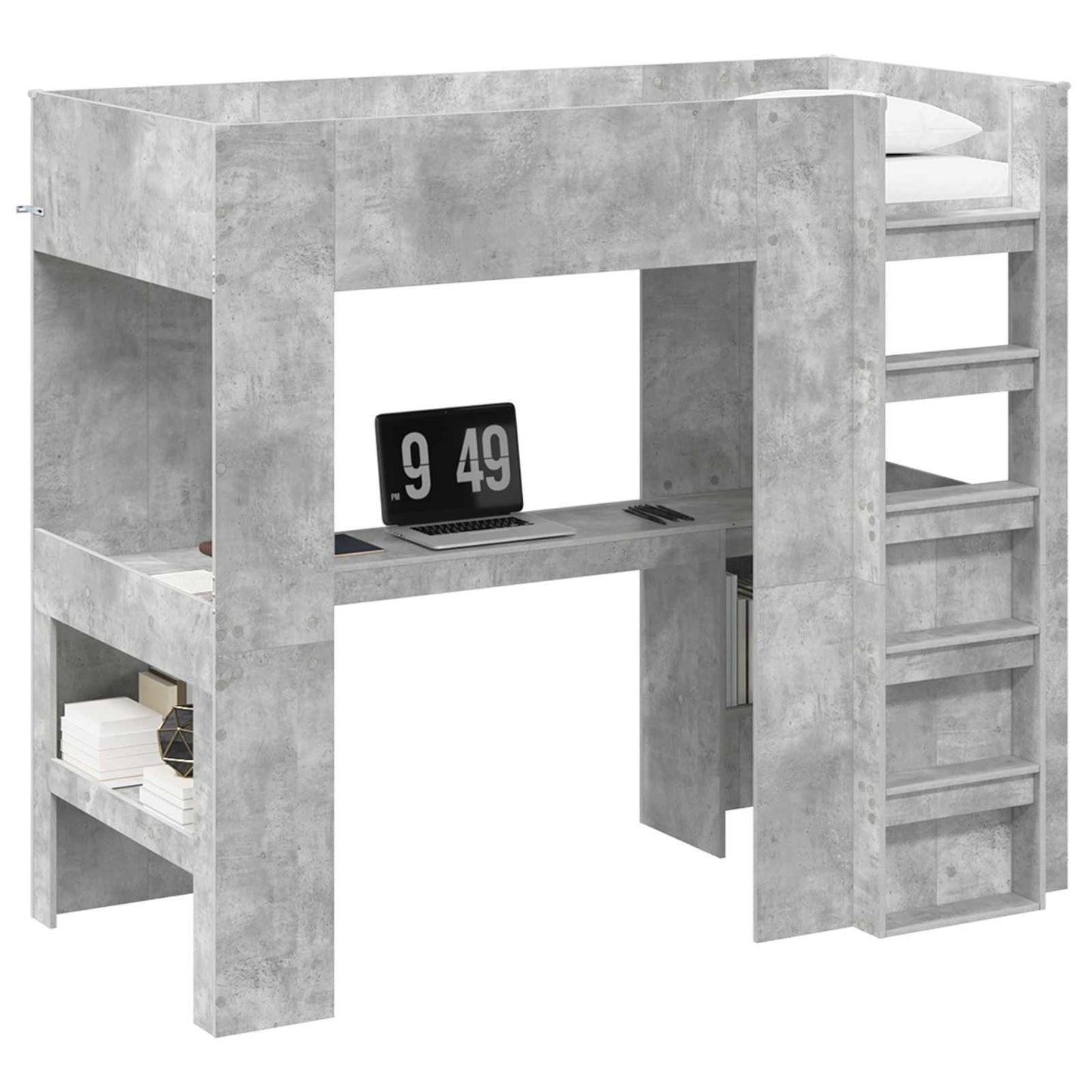 Loft seng ramme med skrivebord Betonggrå 80 x 200 cm