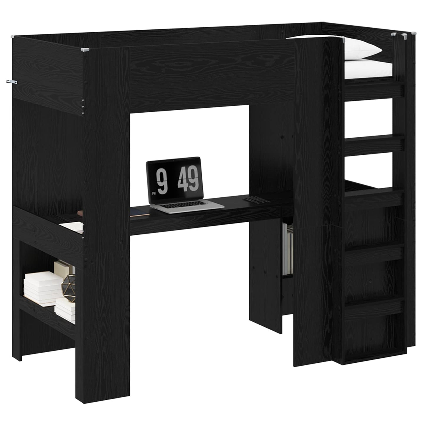 Loft seng ramme med skrivebord Svart Eik 100 x 200 cm