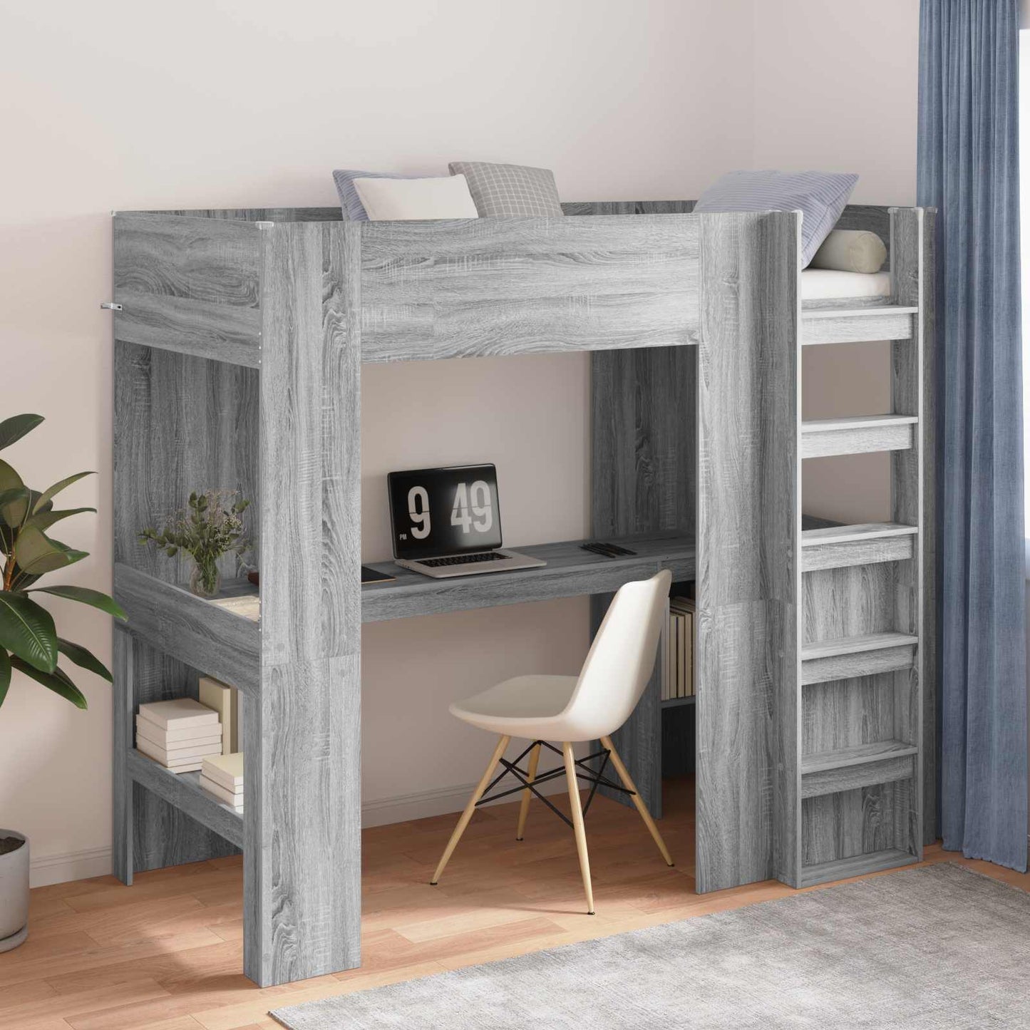 Loft seng ramme med skrivebord Grå Sonoma 100 x 200 cm
