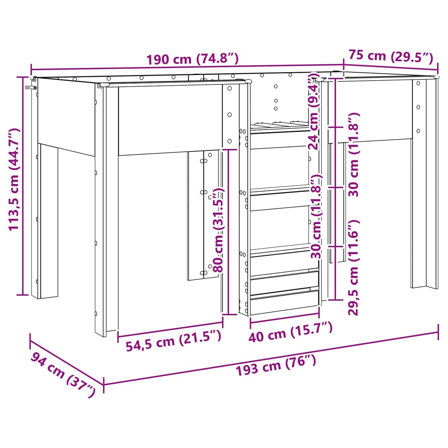 Køyeseng for Barn Røkt eik 75 x 190 cm Konstruert tre