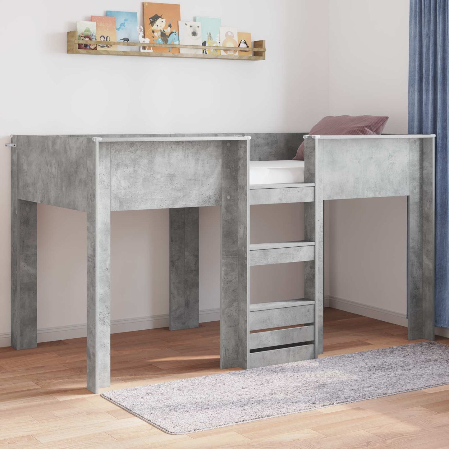 Køyeseng for Barn Betonggrå 80 x 200 cm Konstruert tre