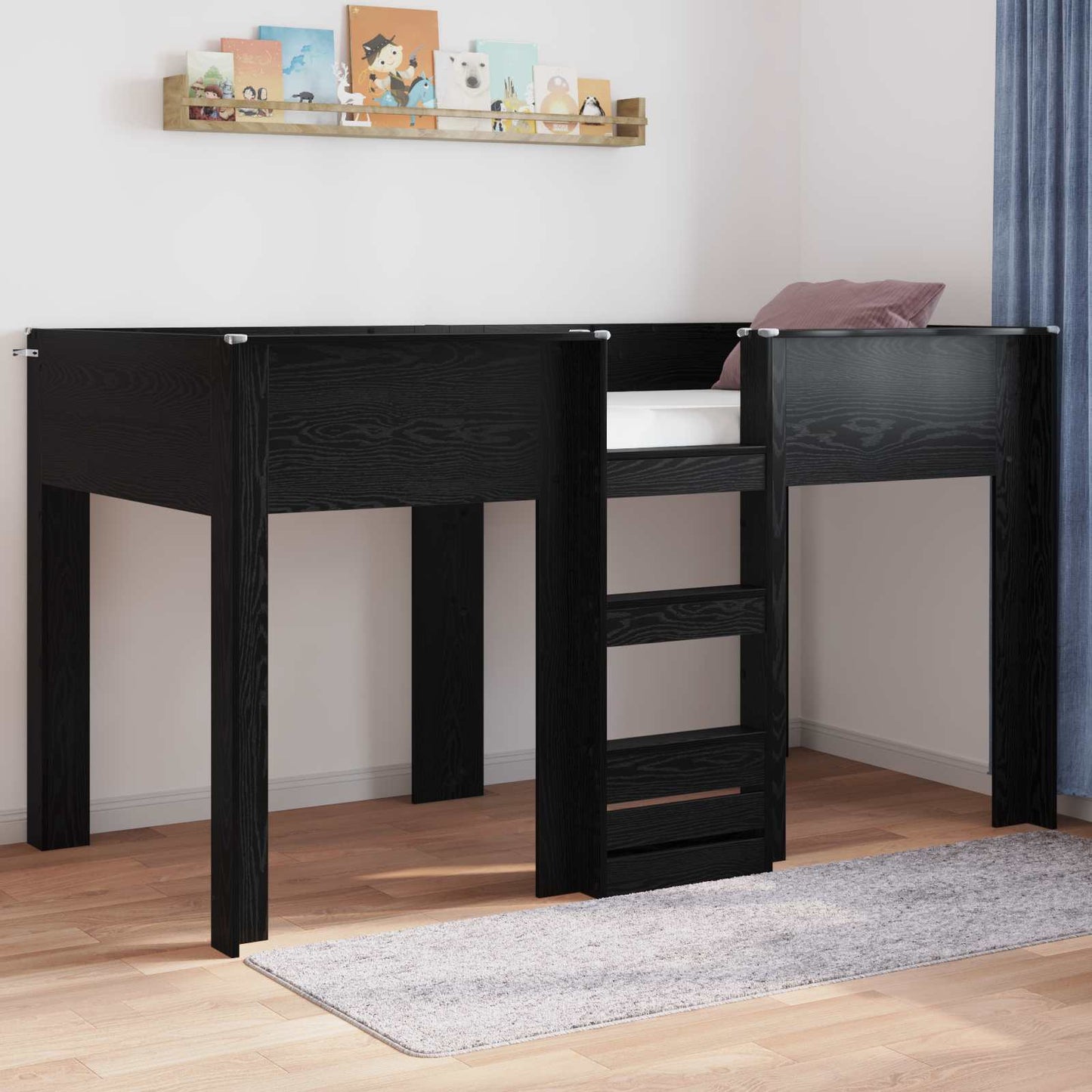 Køyeseng for Barn Svart Eik 90 x 200 cm Konstruert tre
