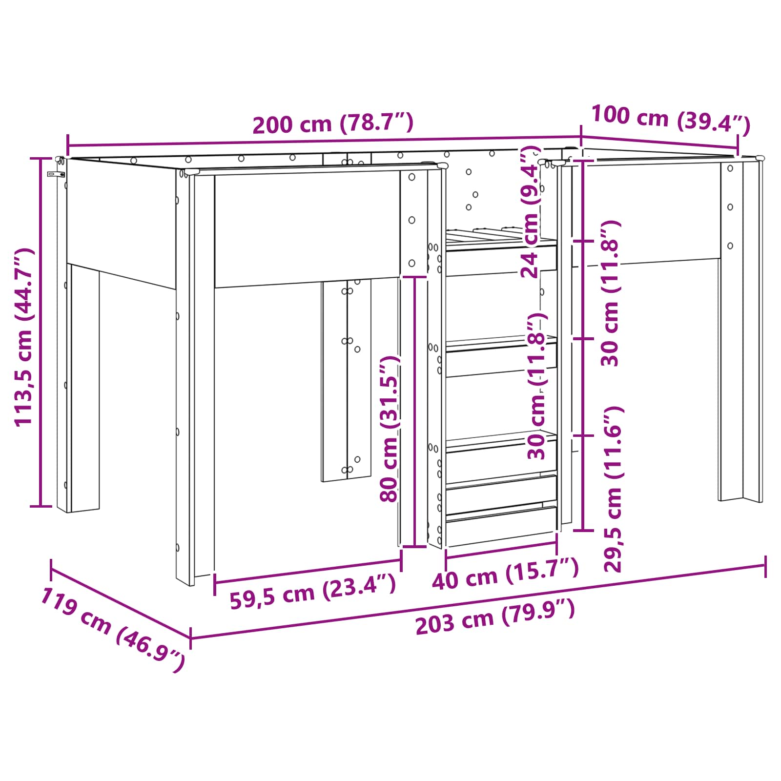 Køyeseng for Barn med madrass Hvit 100 x 200 cm Konstruert tre vidaXL