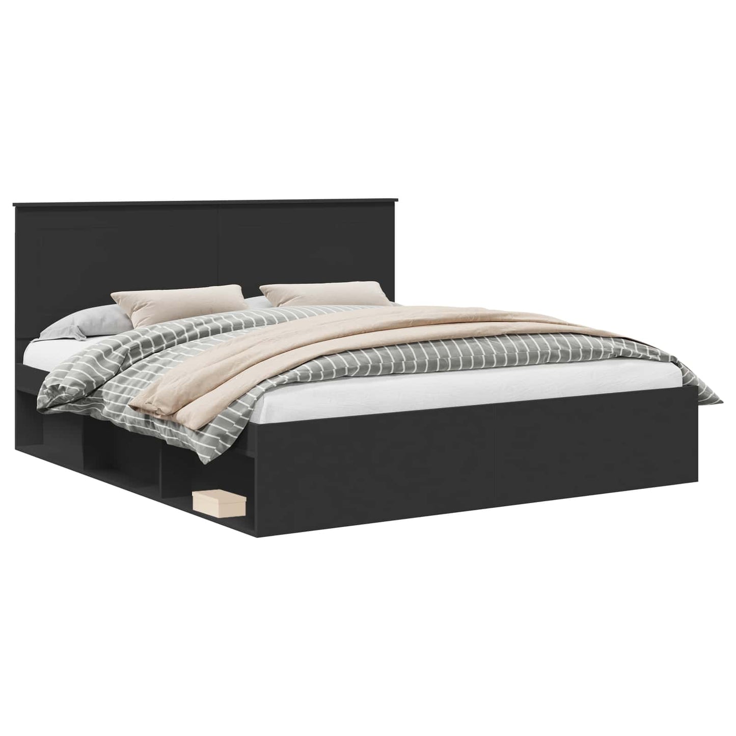 Sengestamme med hodegjerde Svart 200 x 200 cm Massiv furu