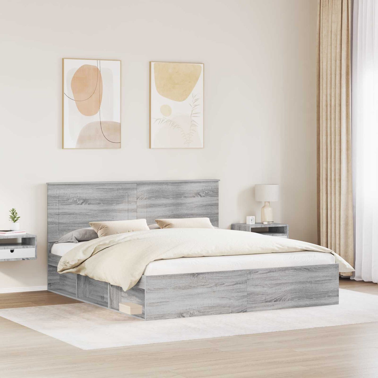 Sengestamme med hodegjerde Grå Sonoma 200 x 200 cm Massiv furu