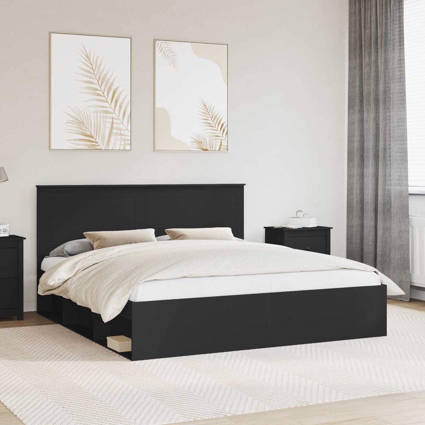 Sengestamme med hodegjerde Svart 180 x 200 cm Massiv furu