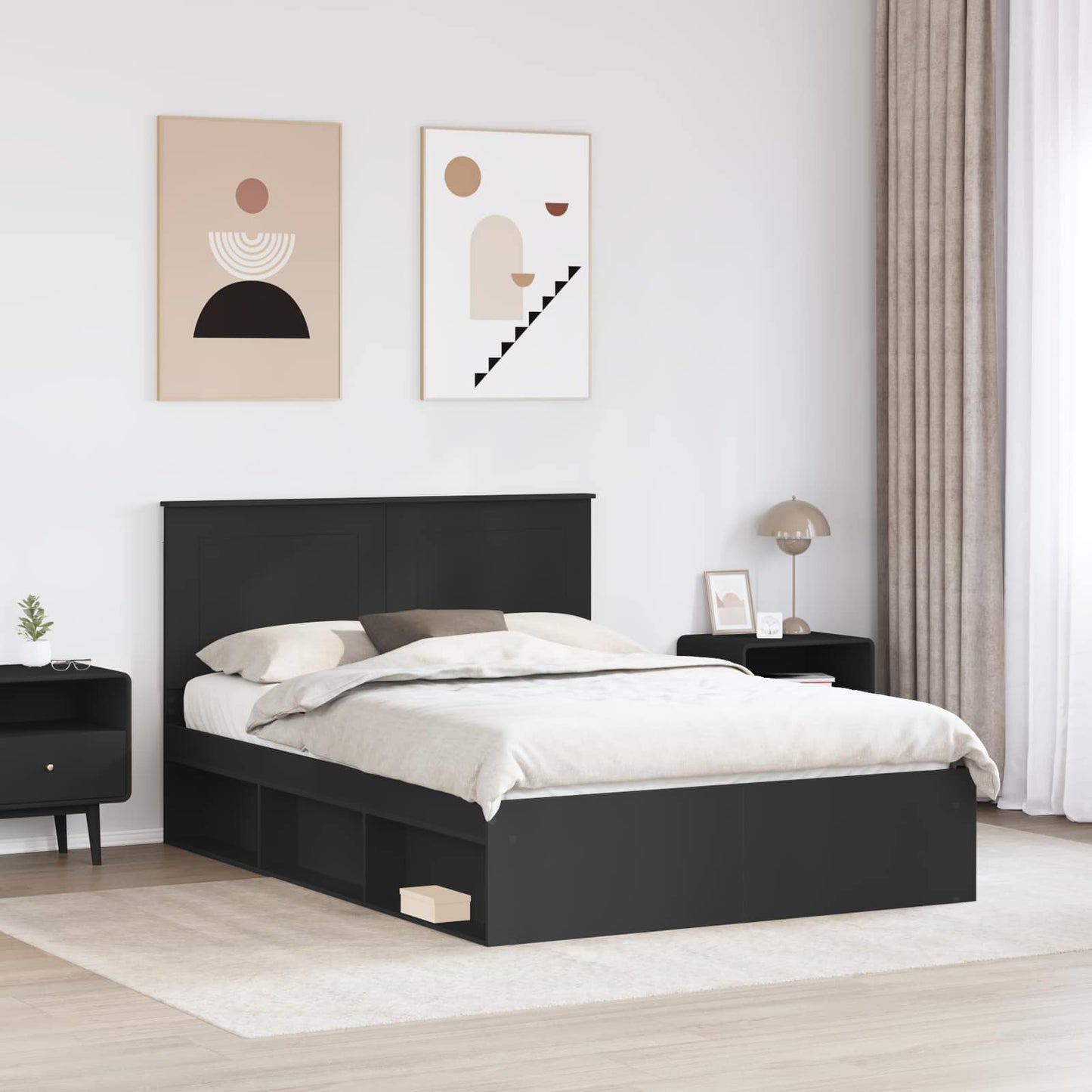 Sengestamme med hodegjerde Svart 140 x 200 cm Massiv furu