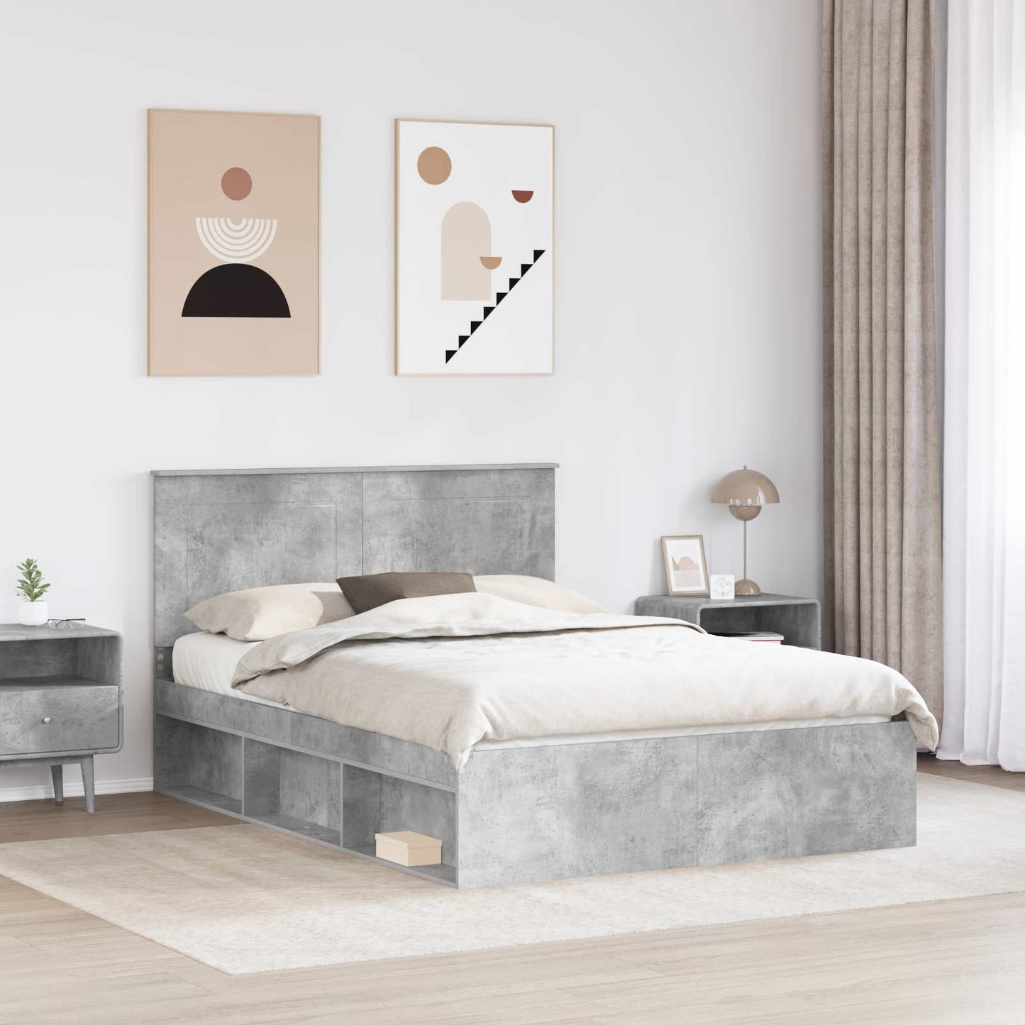 Sengestamme med hodegjerde Betong 140 x 200 cm Massiv furu