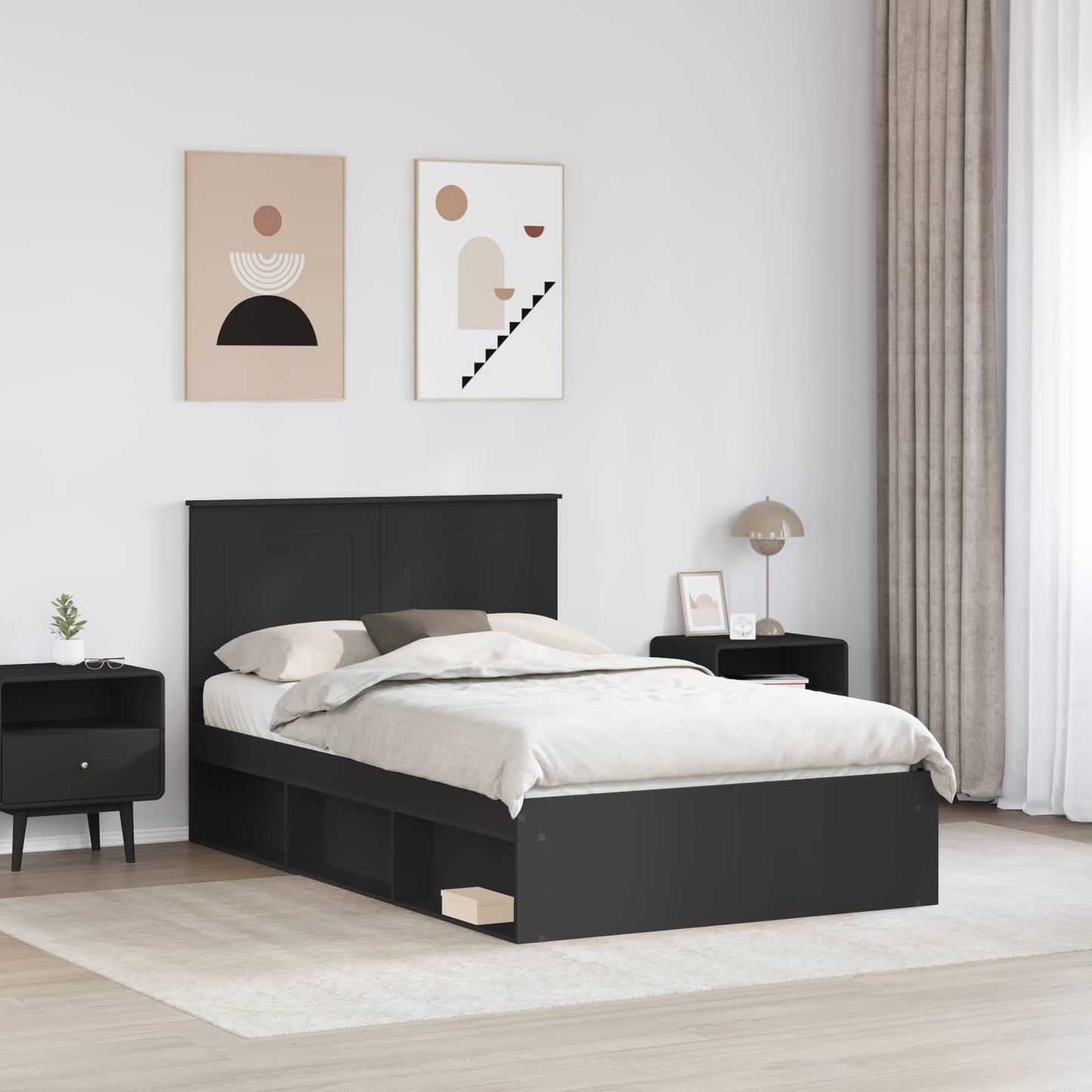 Sengestamme med hodegjerde Svart 135 x 190 cm Massiv furu