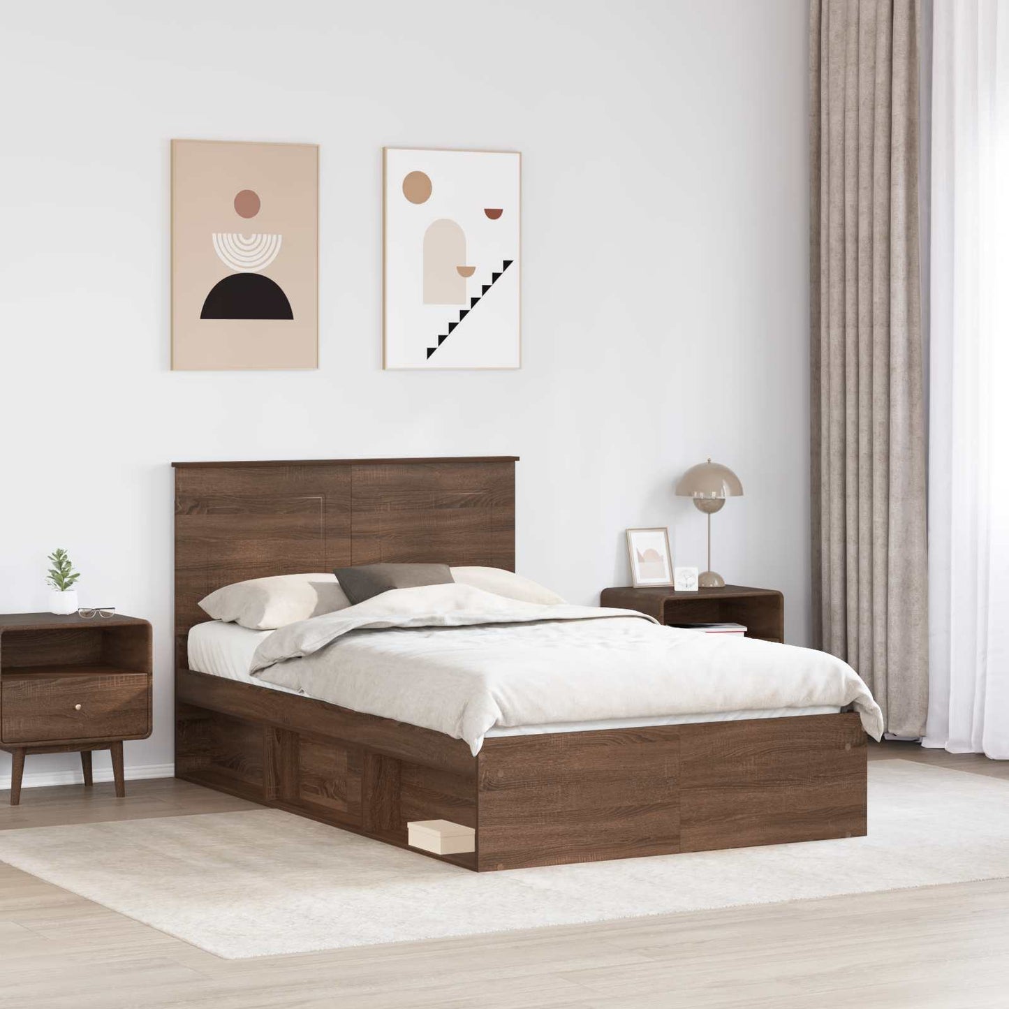 Sengestamme med hodegjerde Brun Eik 120 x 190 cm Massiv furu