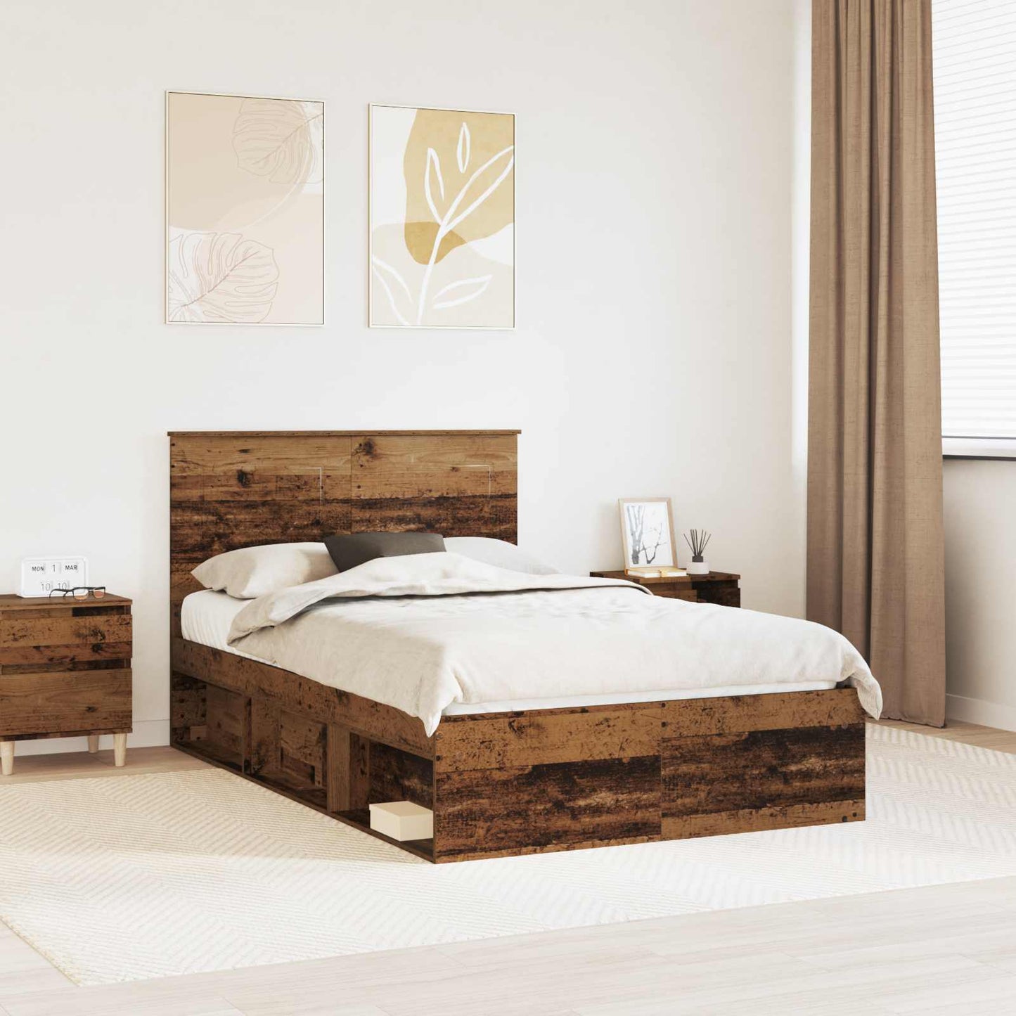 Sengestamme med hodegjerde Gammelt tre 120 x 190 cm Massiv furu