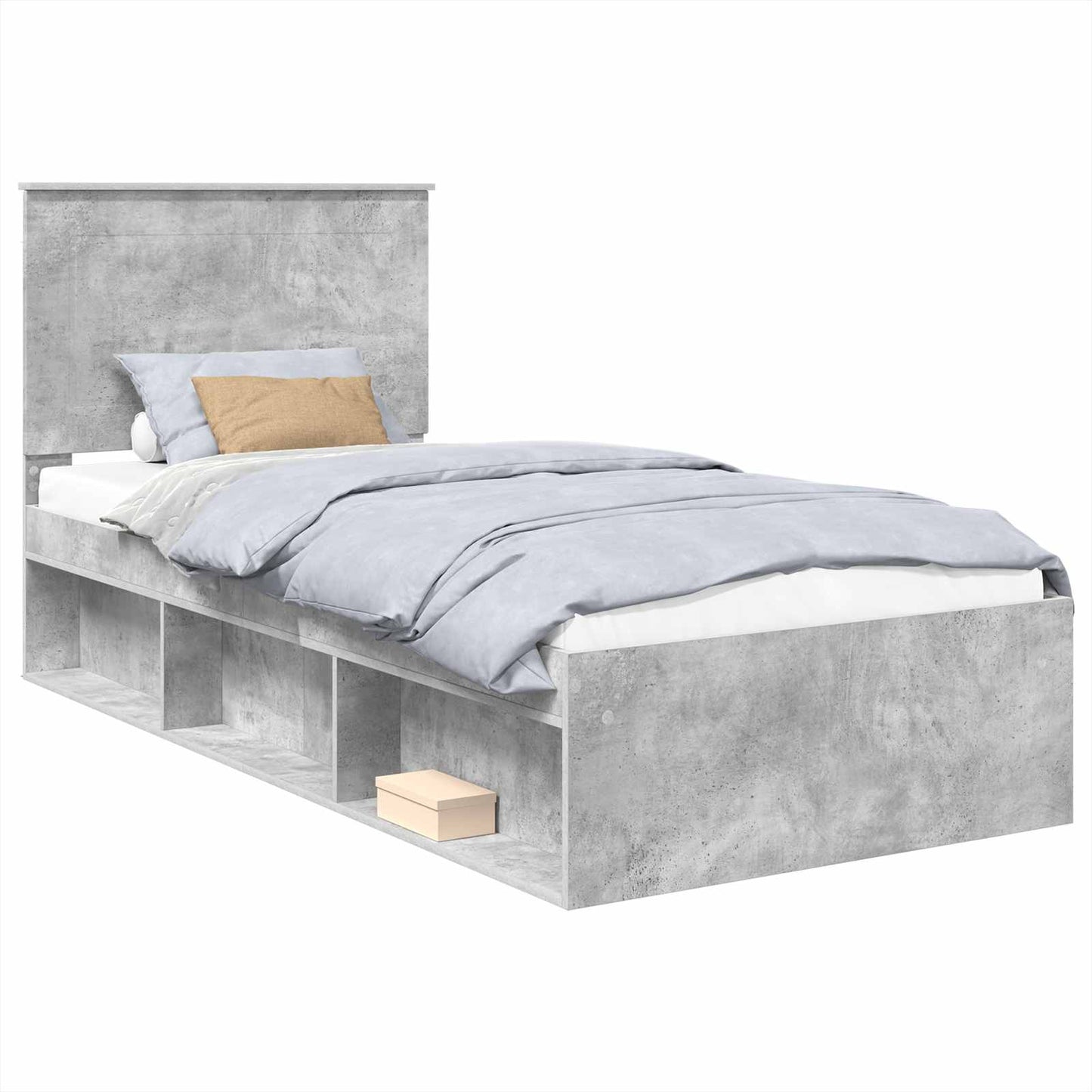 Sengestamme med hodegjerde Betonggrå 100 x 200 cm Massiv furu