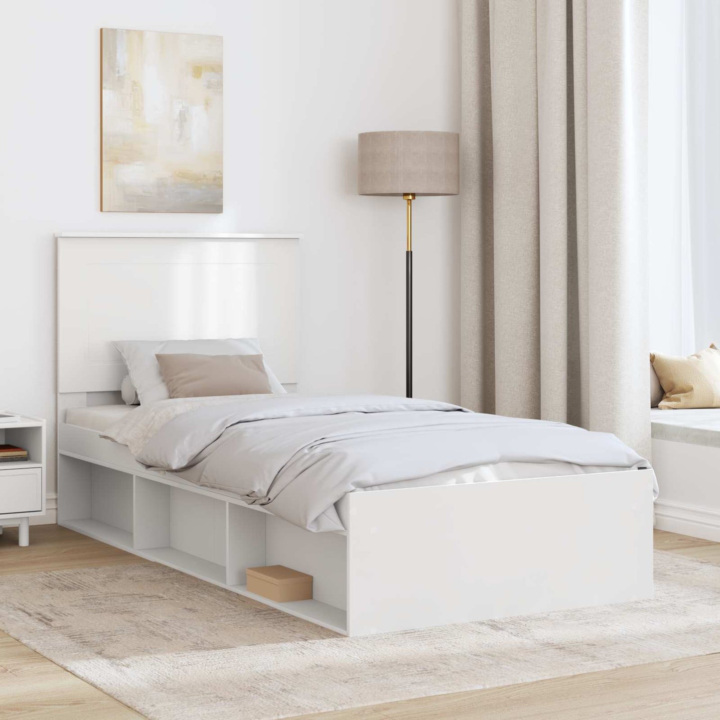Sengestamme med hodegjerde Hvit 75 x 190 cm Massiv furu