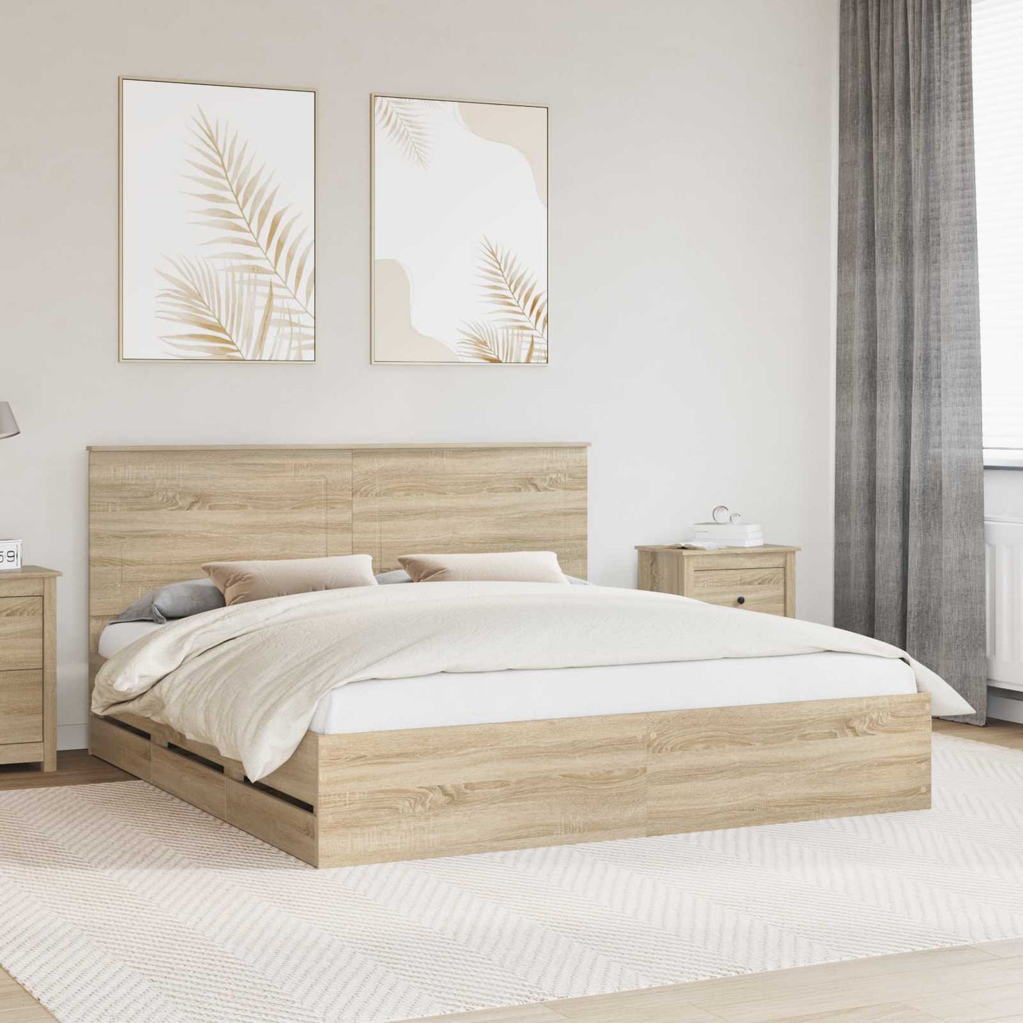 Sengestamme med skuff Sonoma eik 200 x 200 cm Ingeniørtre