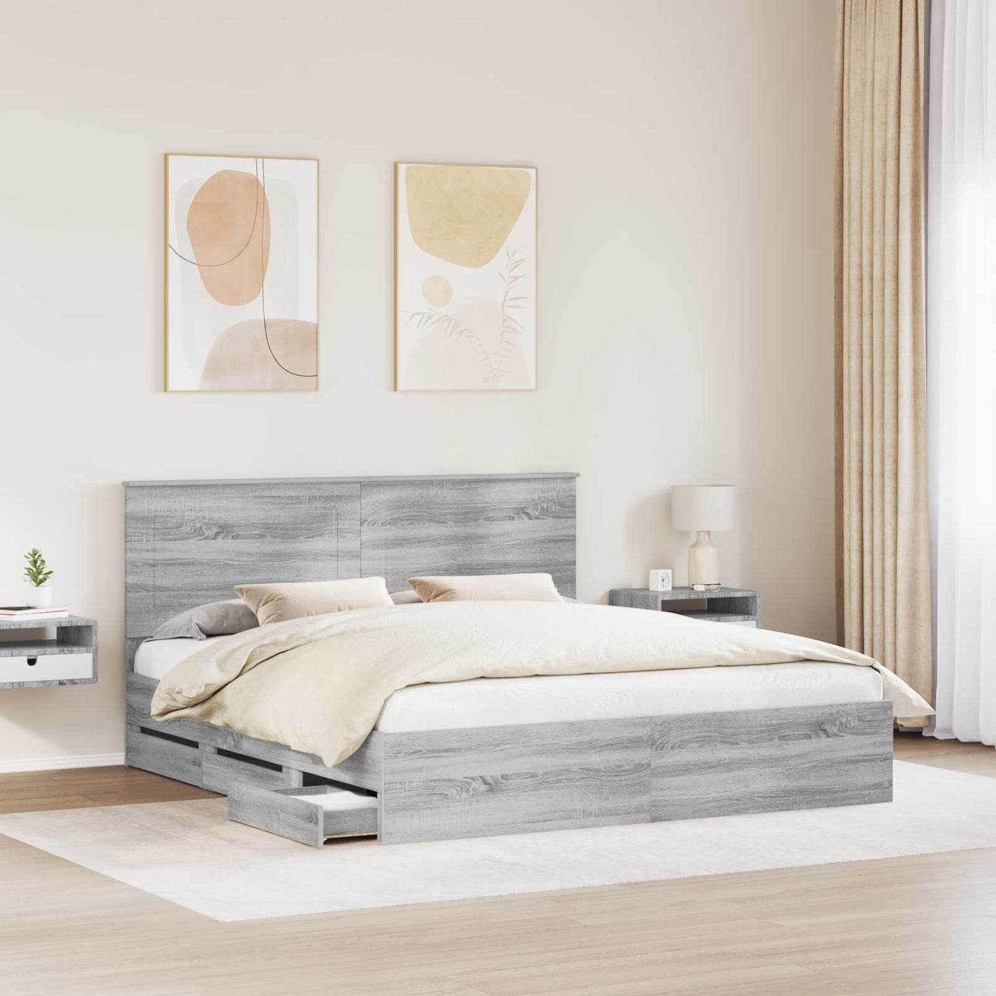 Sengestamme med skuff Grå Sonoma 200 x 200 cm Ingeniørtre