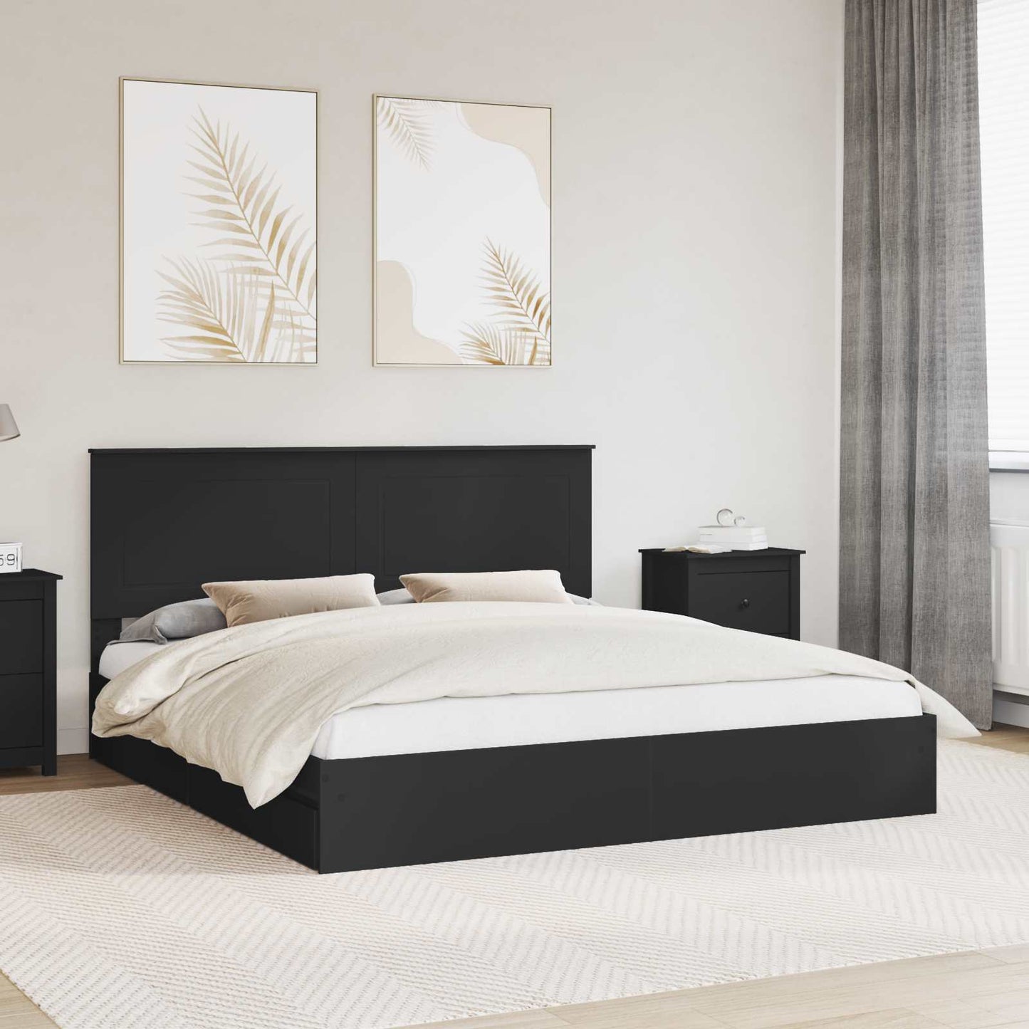 Seng med Oppbevaring Svart 200 x 200 cm Konstruert tre