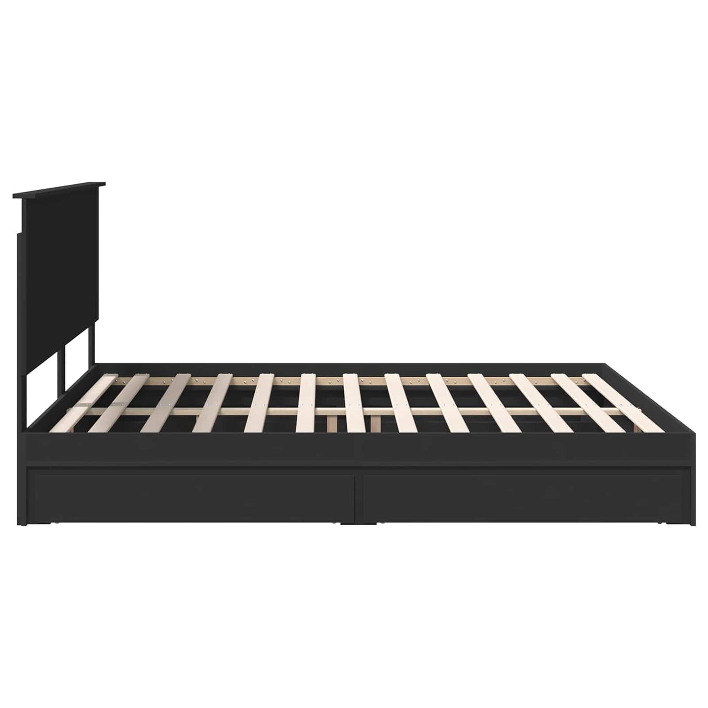 Seng med Oppbevaring Svart 200 x 200 cm Konstruert tre