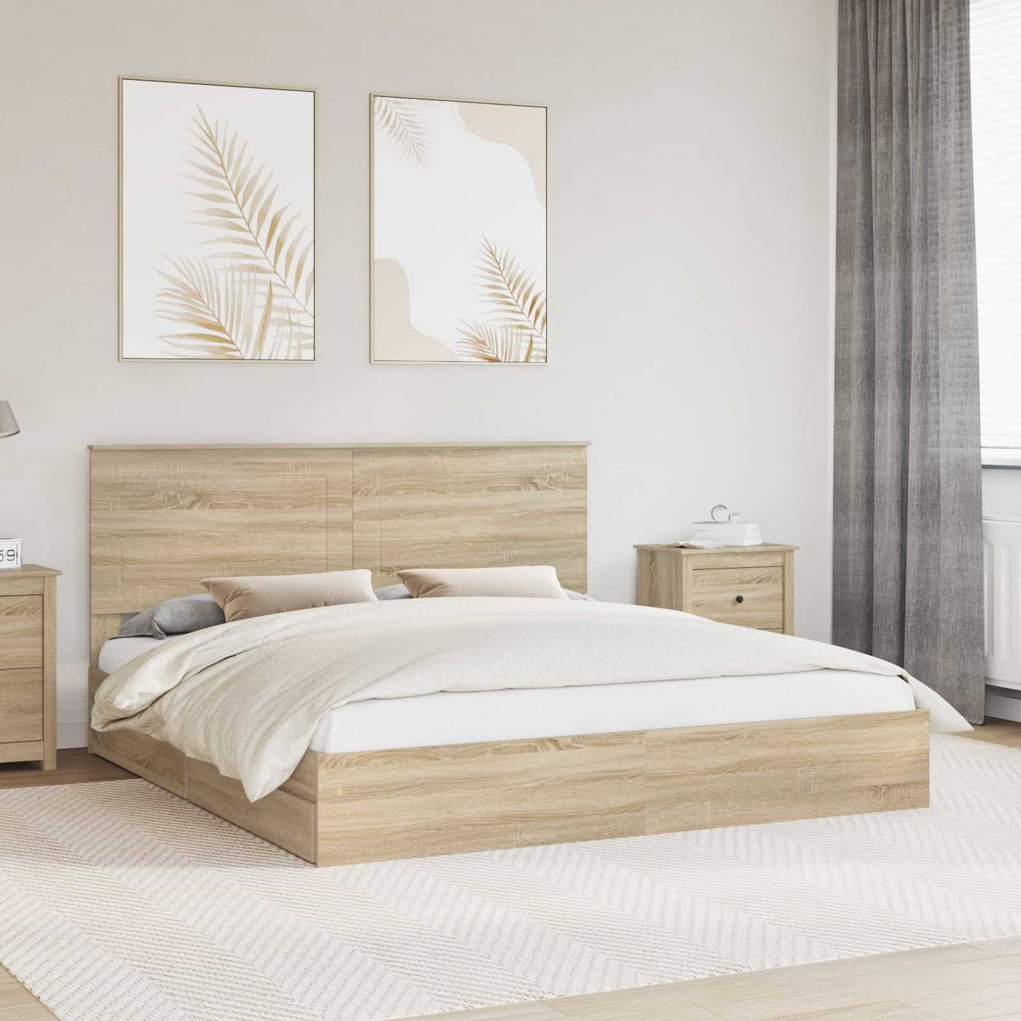 Seng med Oppbevaring Sonoma eik 180 x 200 cm Konstruert tre