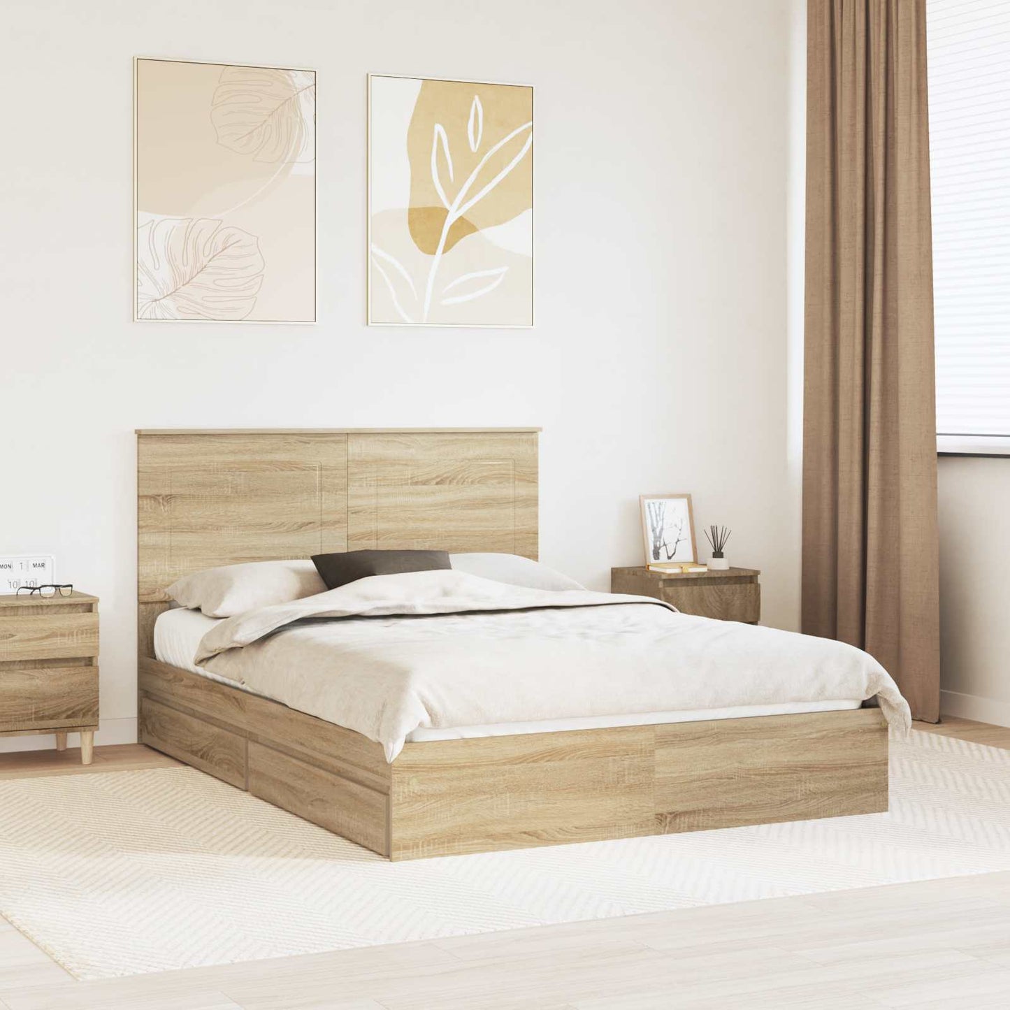 Seng med Oppbevaring Sonoma eik 140 x 200 cm Konstruert tre