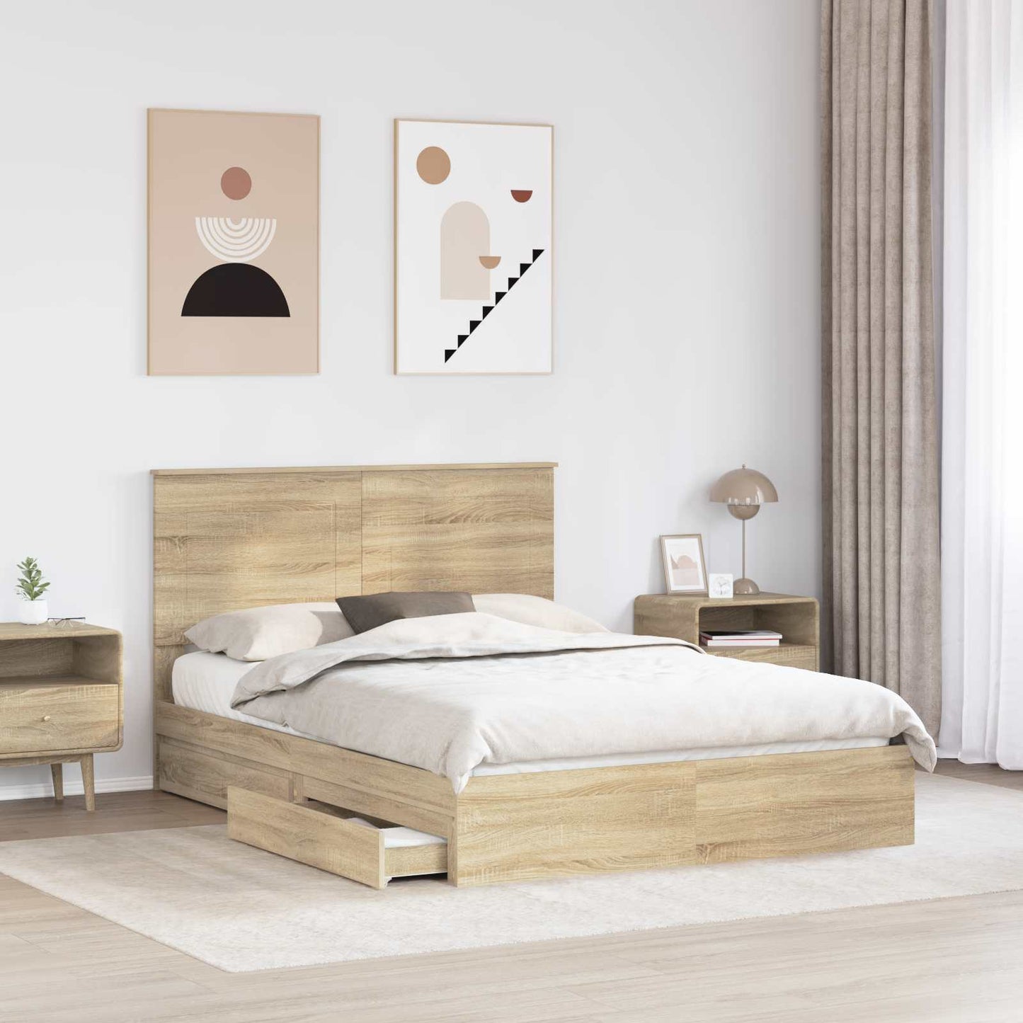 Seng med Oppbevaring Sonoma eik 140 x 200 cm Konstruert tre