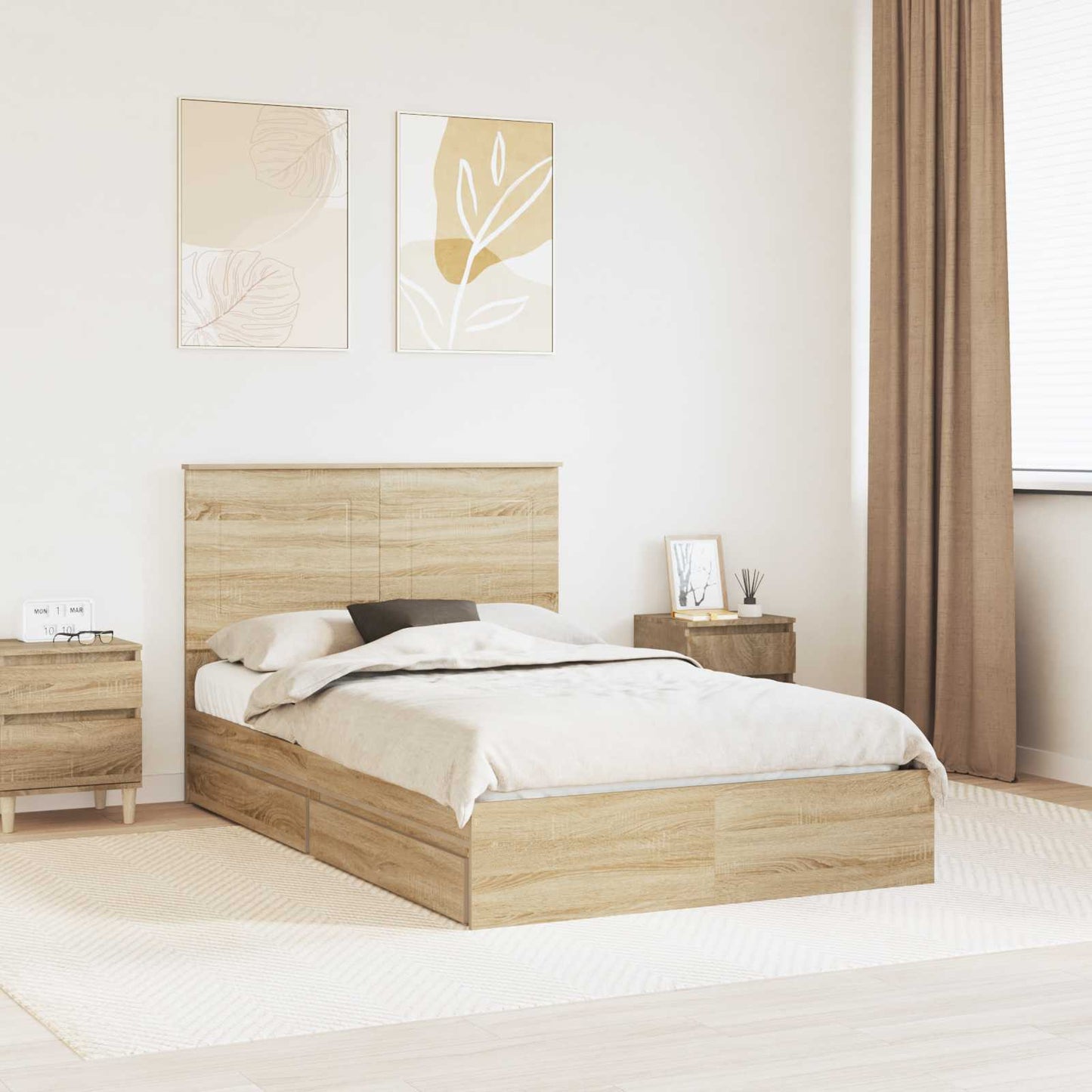 Seng med Oppbevaring Sonoma eik 135 x 190 cm Konstruert tre