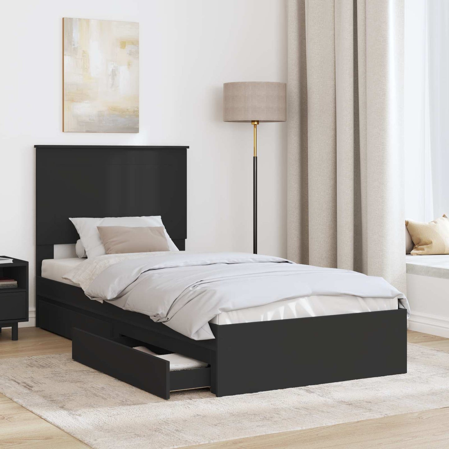 Seng med Oppbevaring med skuff Svart 90 x 190 cm Konstruert tre