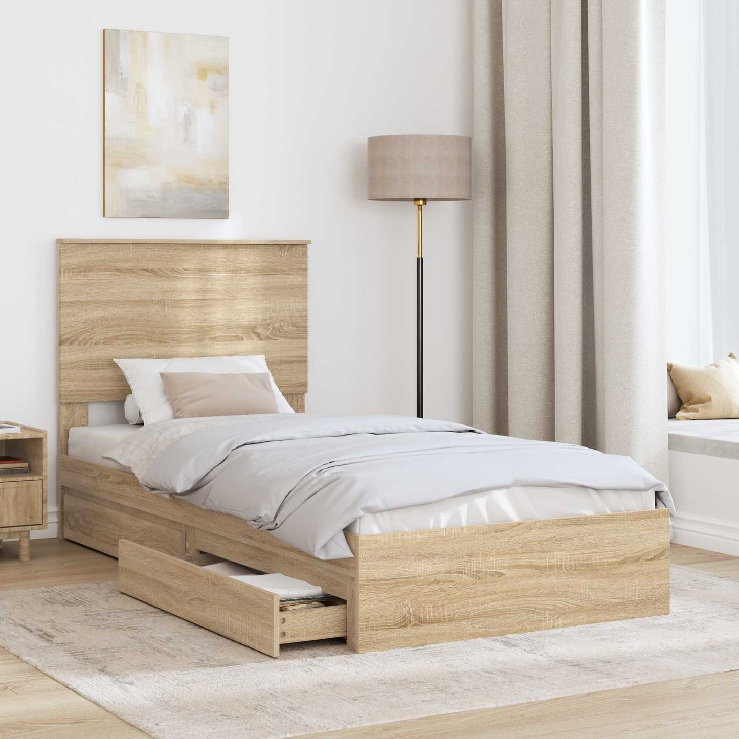 Seng med Oppbevaring Sonoma eik 90 x 190 cm Konstruert tre