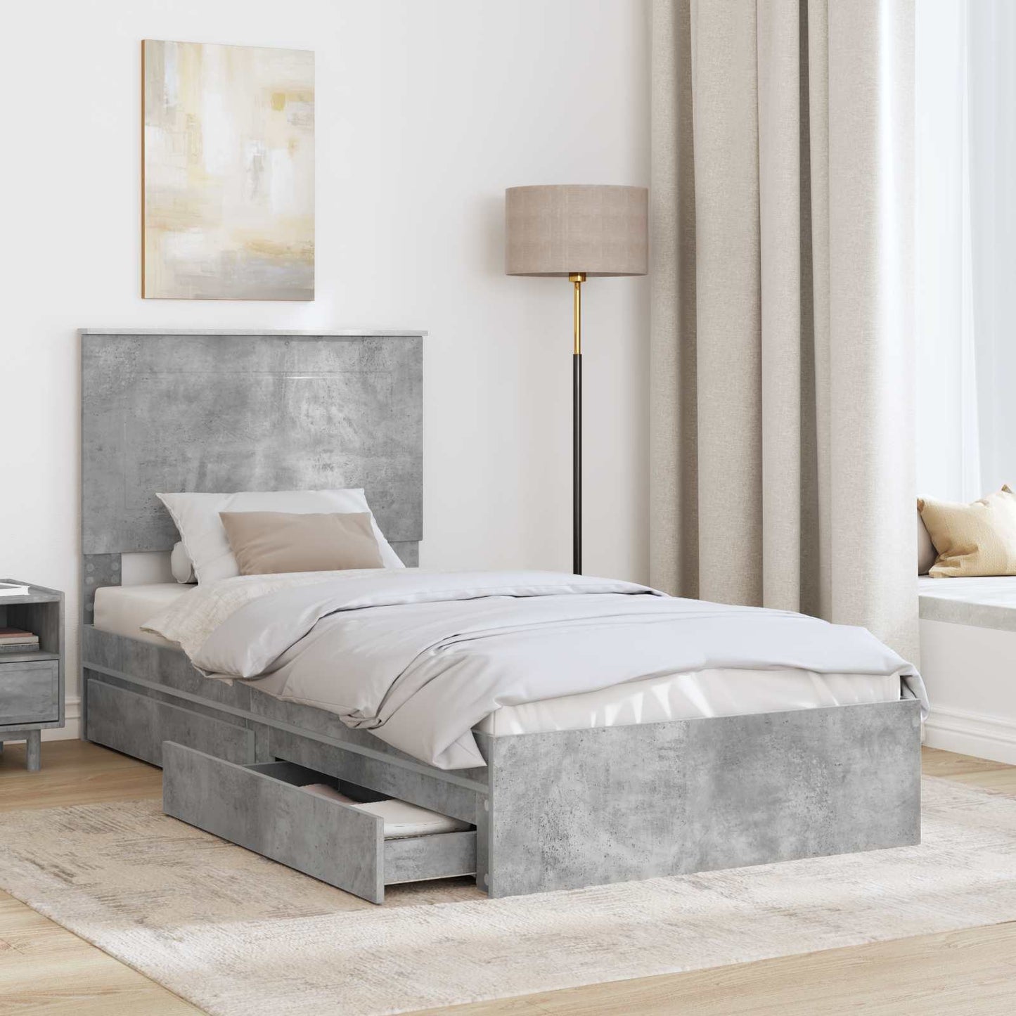 Seng med Oppbevaring Betonggrå 90 x 190 cm Konstruert tre
