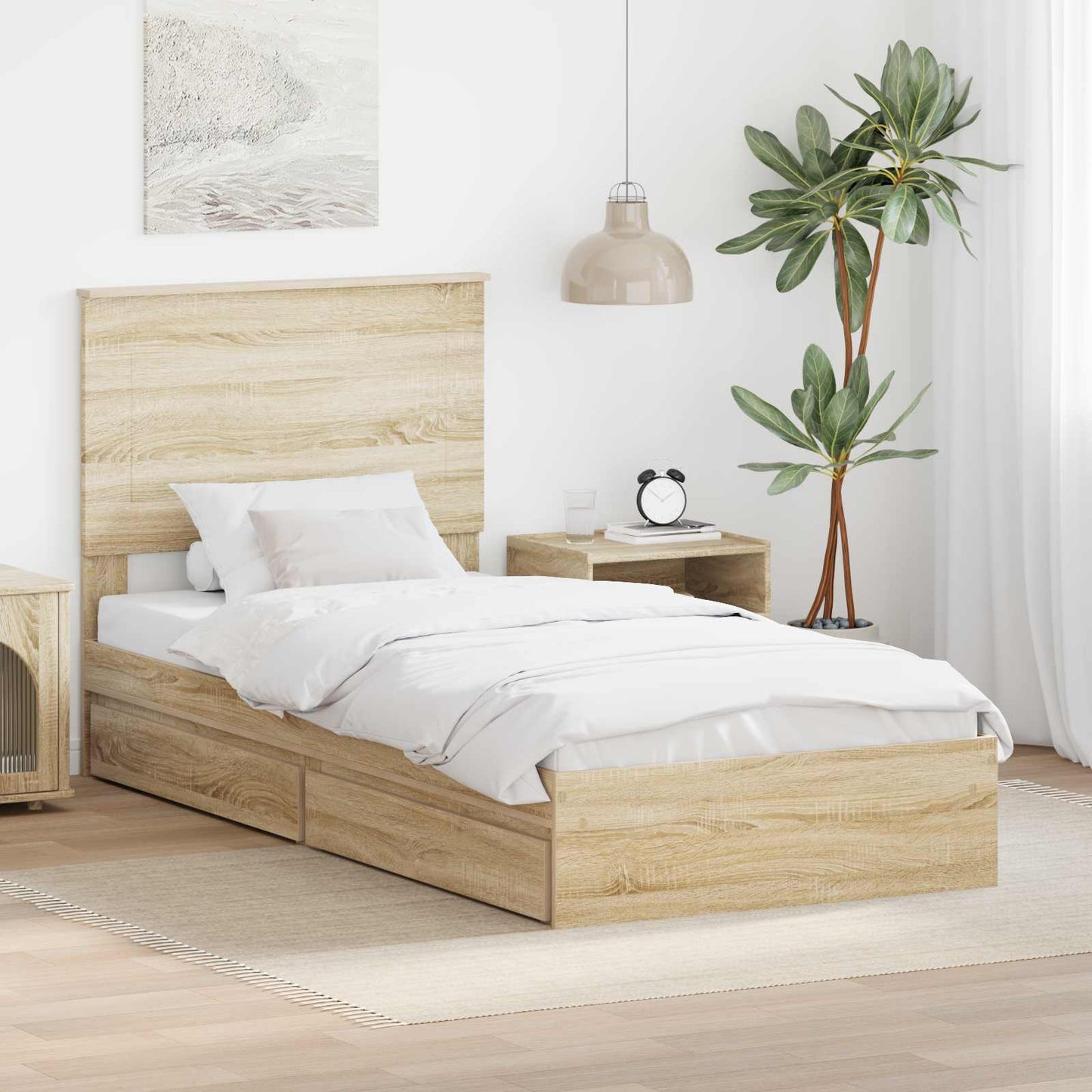 Seng med Oppbevaring Sonoma eik 75 x 190 cm Konstruert tre