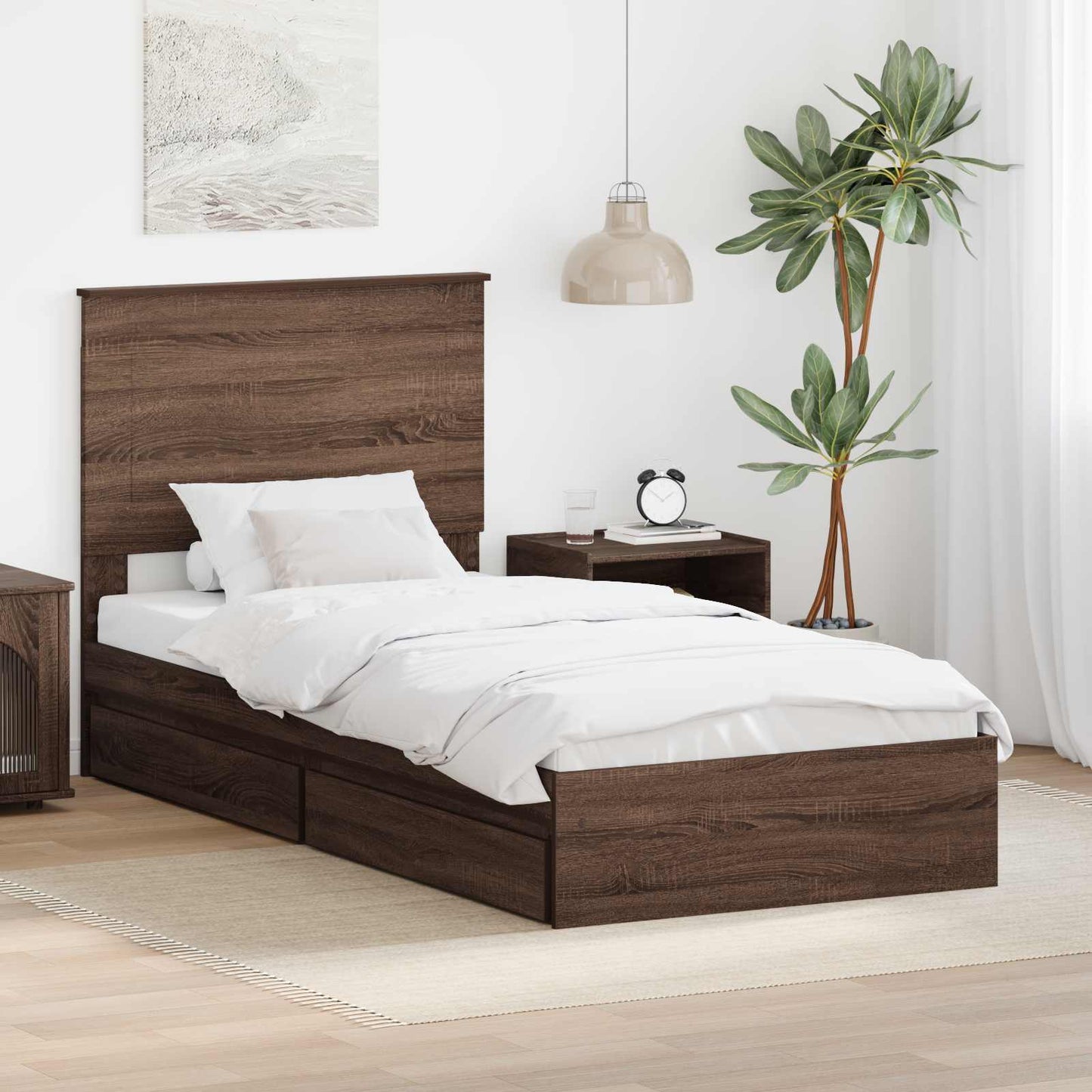 Seng med Oppbevaring Brun Eik 75 x 190 cm Konstruert tre