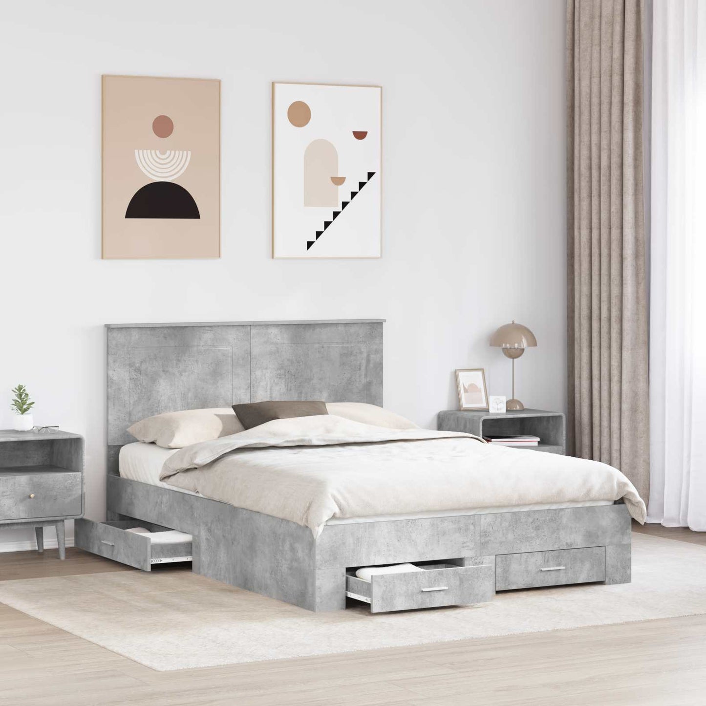 Sengestamme med skuff Betonggrå 160 x 200 cm Konstruert tre