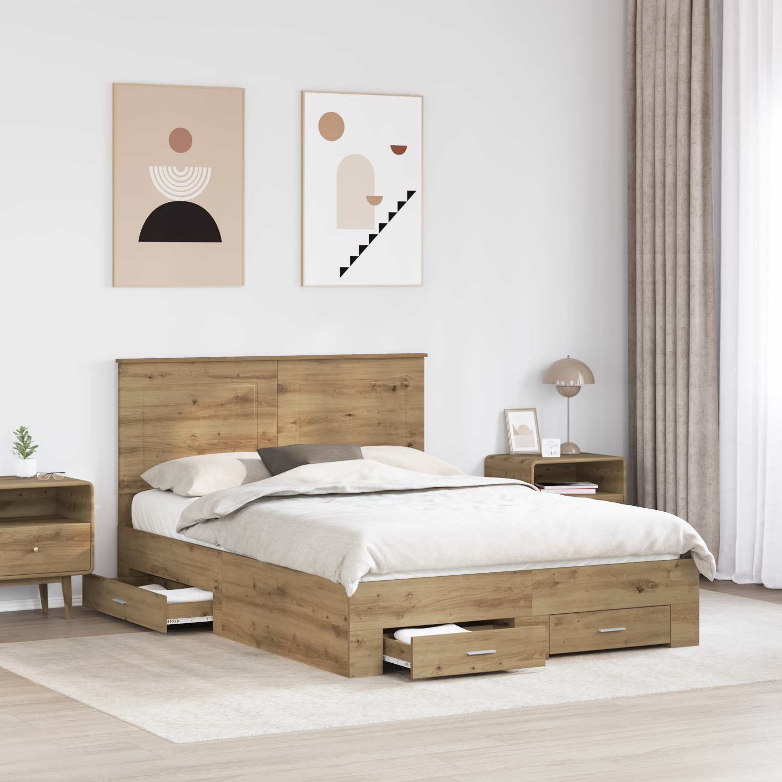 Sengestamme med skuff Artisan Eik 140 x 190 cm Konstruert tre