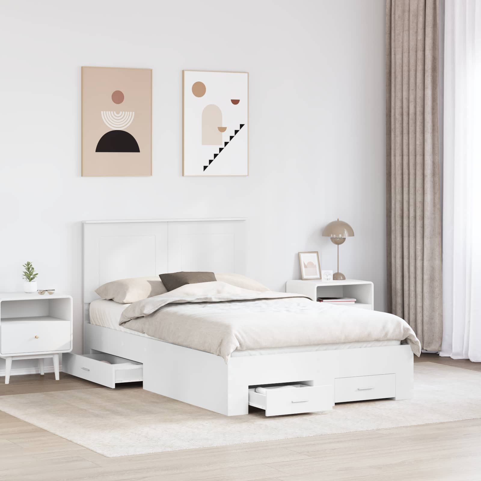 Sengestamme med hodegjerde Hvit 135 x 190 cm Konstruert tre