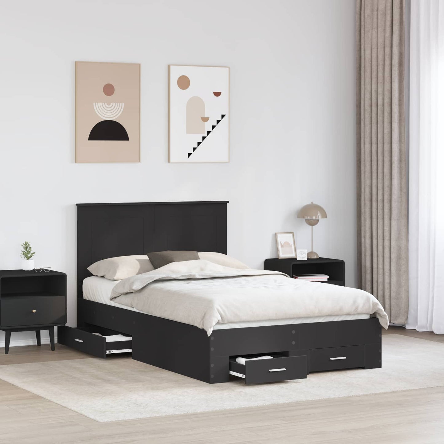Sengestamme med hodegjerde Svart 135 x 190 cm Konstruert tre