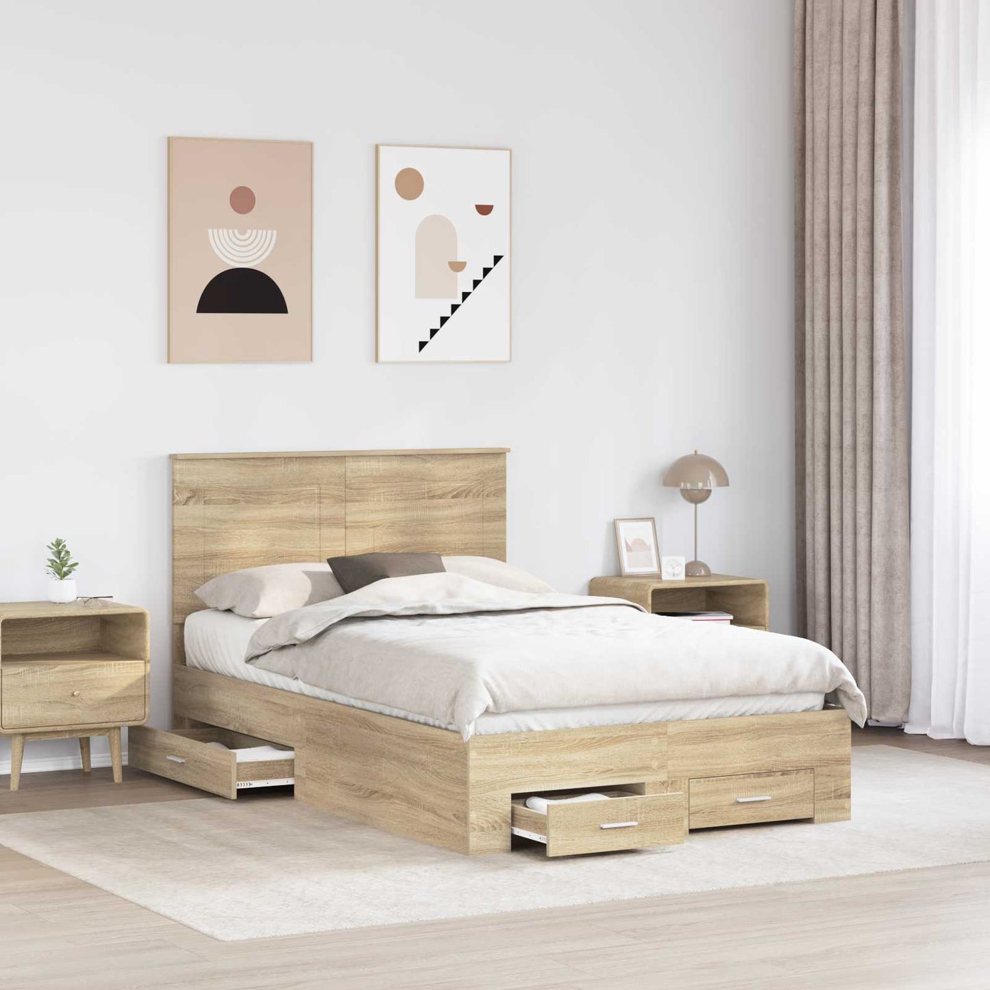 Sengestamme med skuff Sonoma eik 120 x 200 cm Konstruert tre