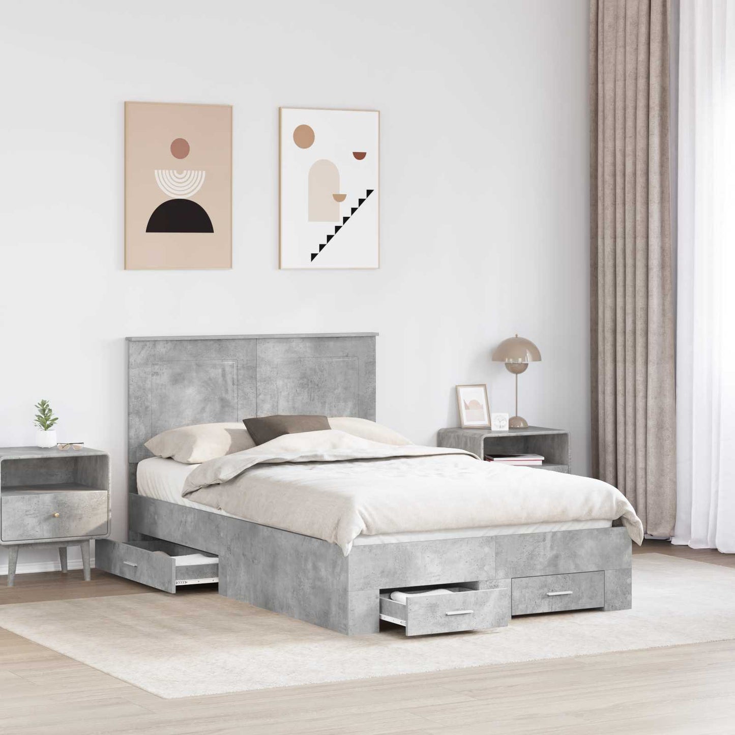 Sengestamme med skuff Betonggrå 120 x 200 cm Konstruert tre