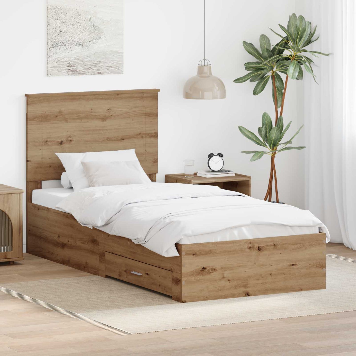 Sengestamme med skuff Artisan Eik 90 x 190 cm Konstruert tre