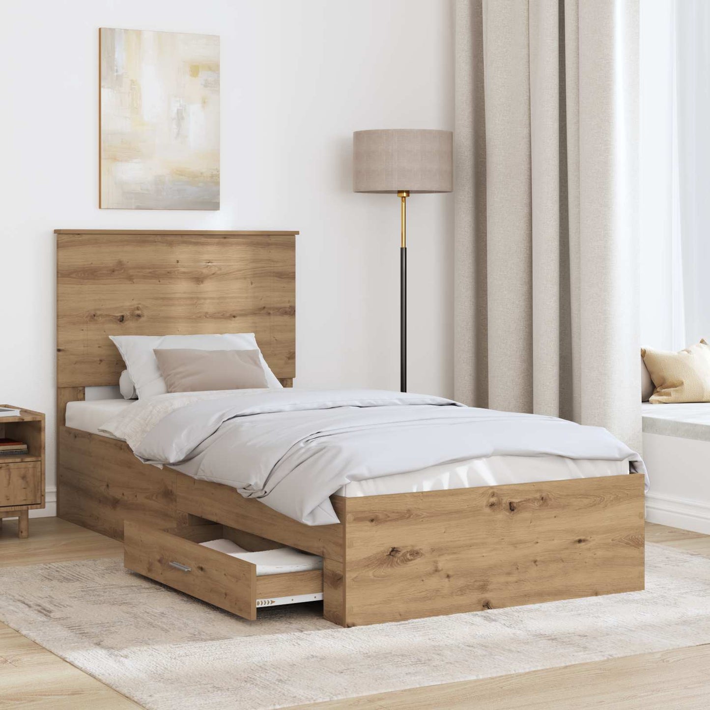 Sengestamme med skuff Artisan Eik 90 x 190 cm Konstruert tre