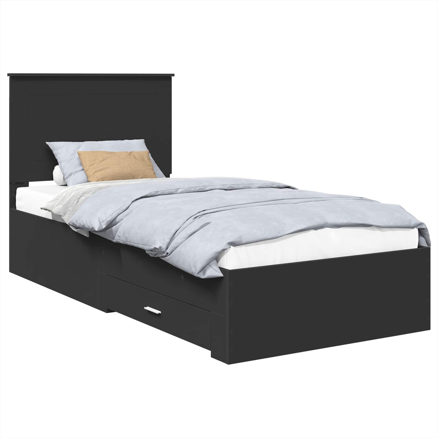 Sengestamme med skuff Svart og sølv 75 x 190 cm Konstruert tre