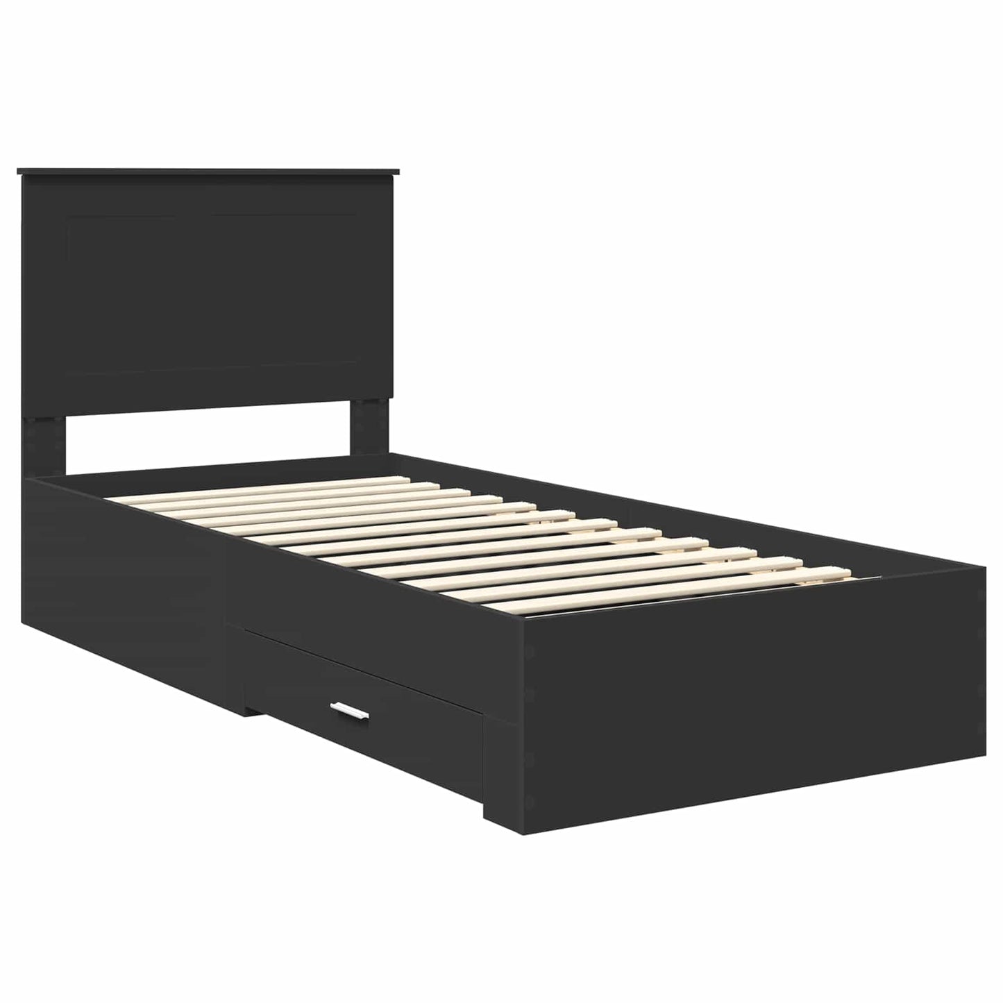 Sengestamme med skuff Svart og sølv 75 x 190 cm Konstruert tre