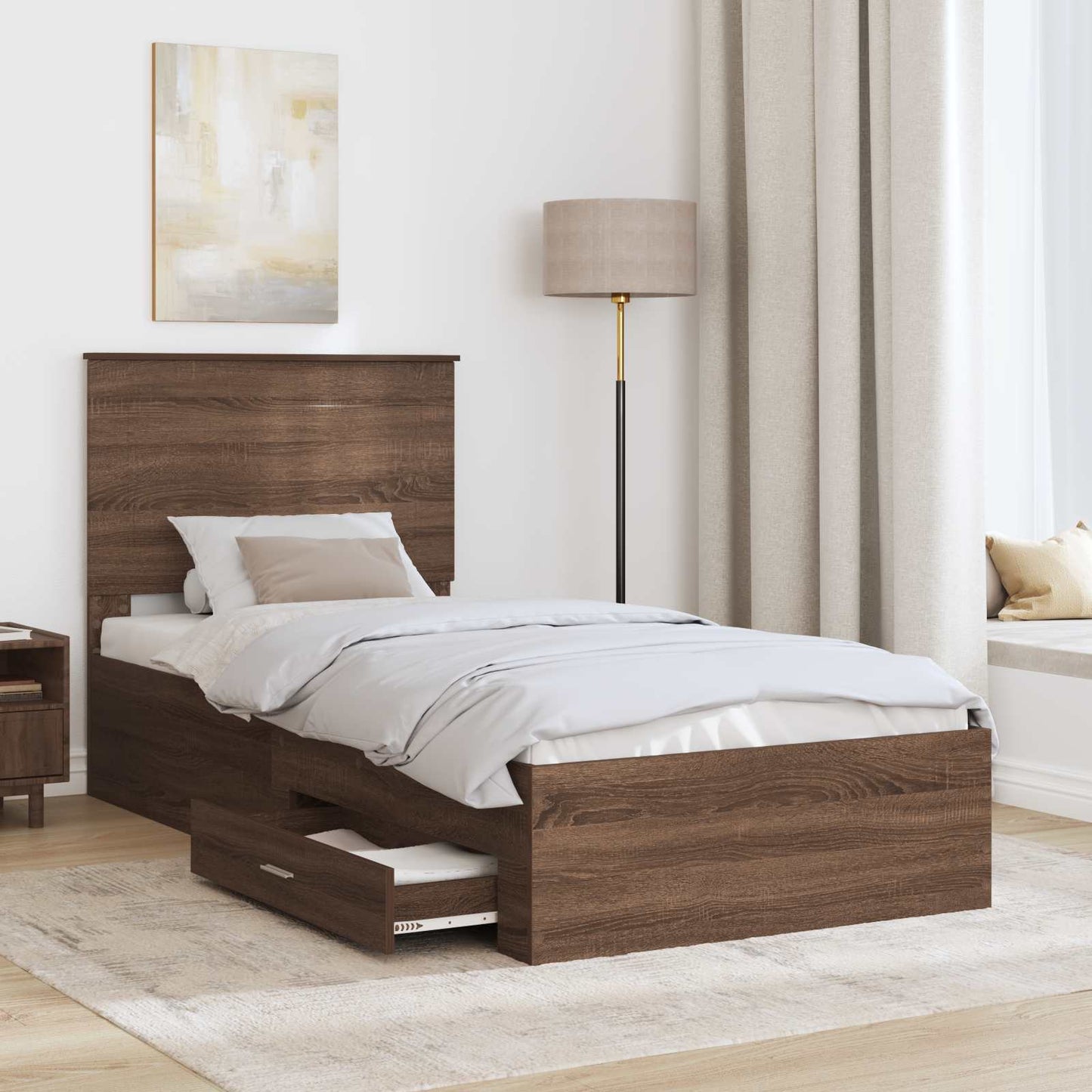Sengestamme Brun Eik og Sølv 75 x 190 cm Konstruert tre
