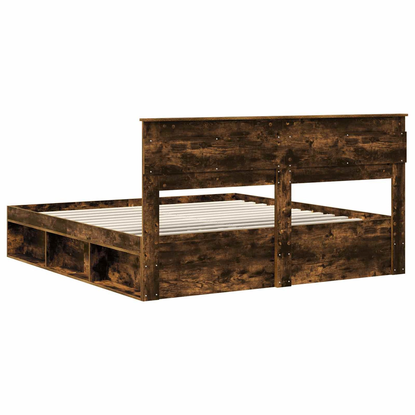 Sengestamme med hodegjerde Røkt eik 200 x 200 cm Massiv furu