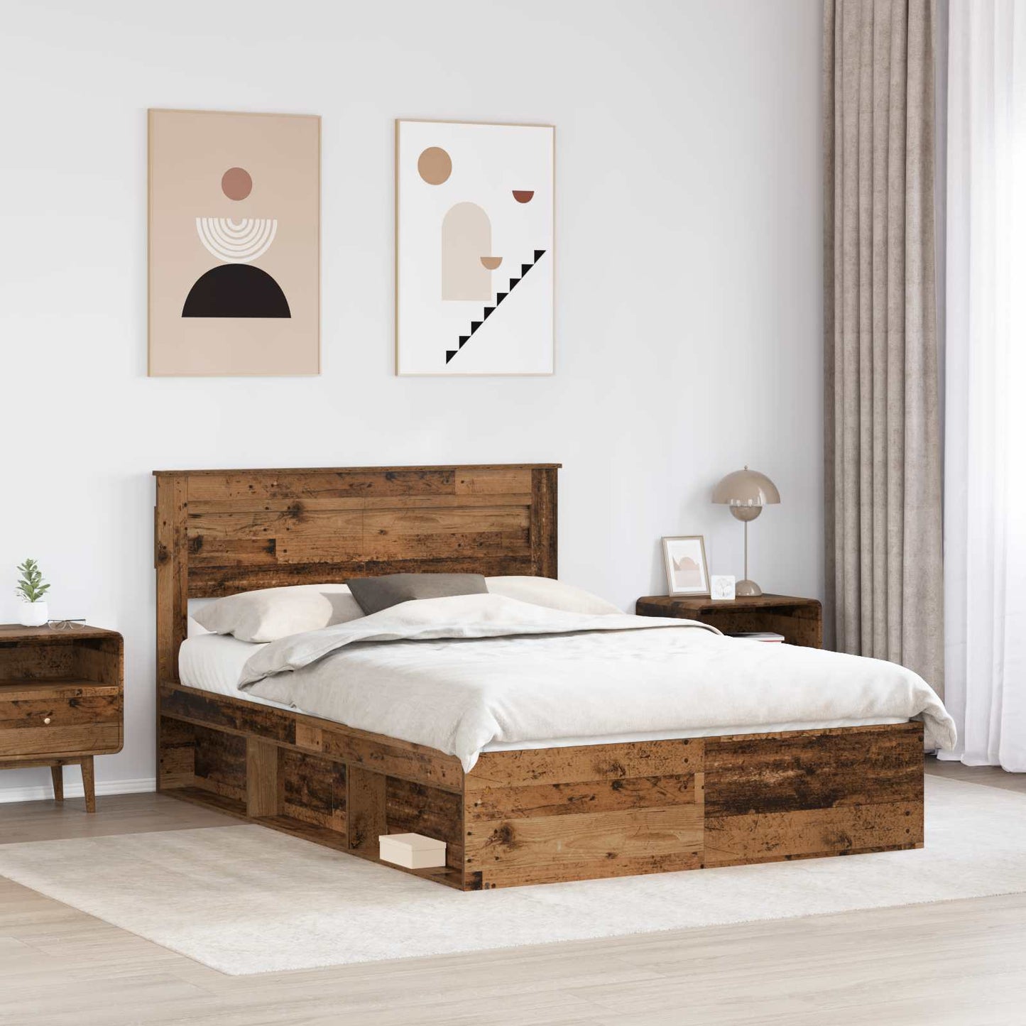 Sengestamme med hodegjerde Gammelt tre 140 x 190 cm Massiv furu