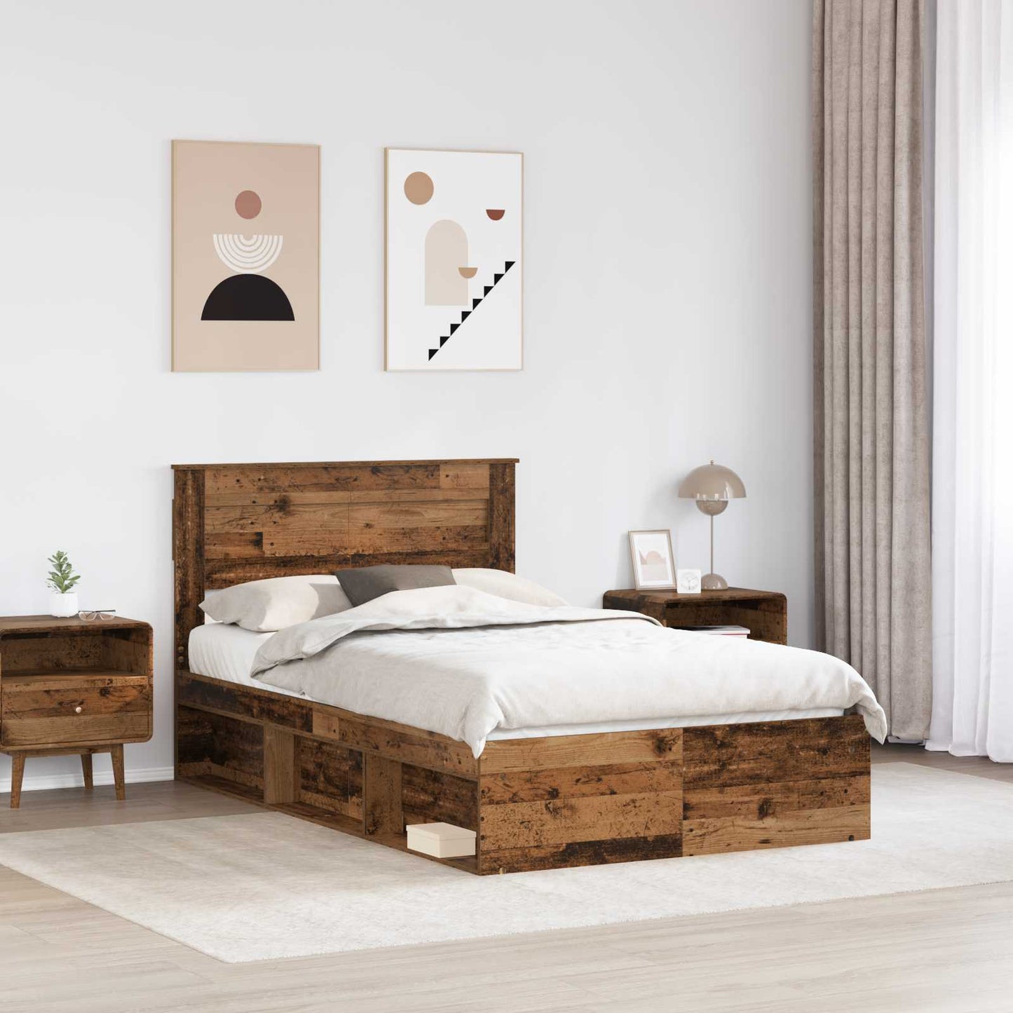 Sengestamme med hodegjerde Gammelt tre 135 x 190 cm Massiv furu