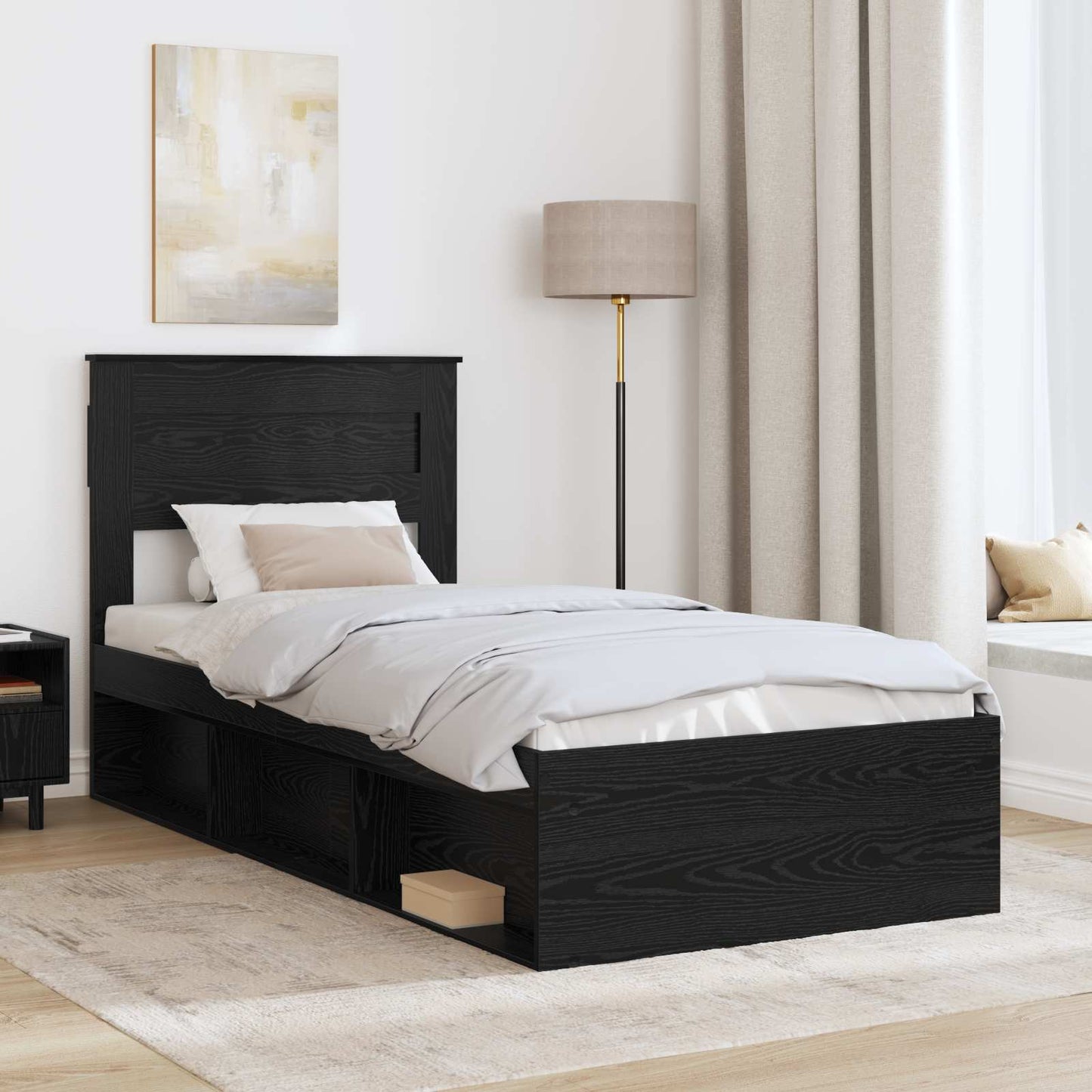 Sengestamme med hodegjerde Svart 100 x 200 cm Massiv furu