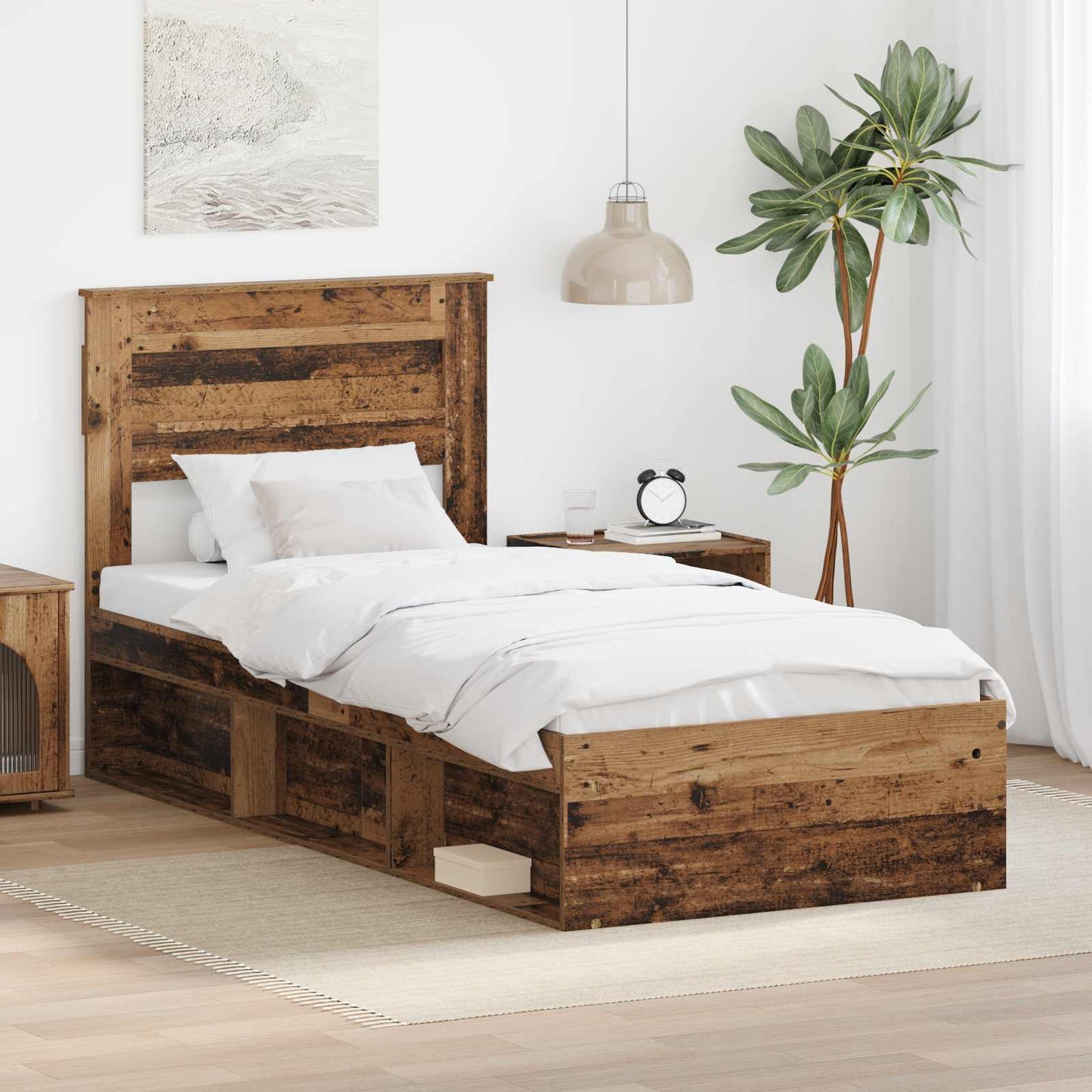 Sengestamme med hodegjerde Gammelt tre 90 x 190 cm Massiv furu