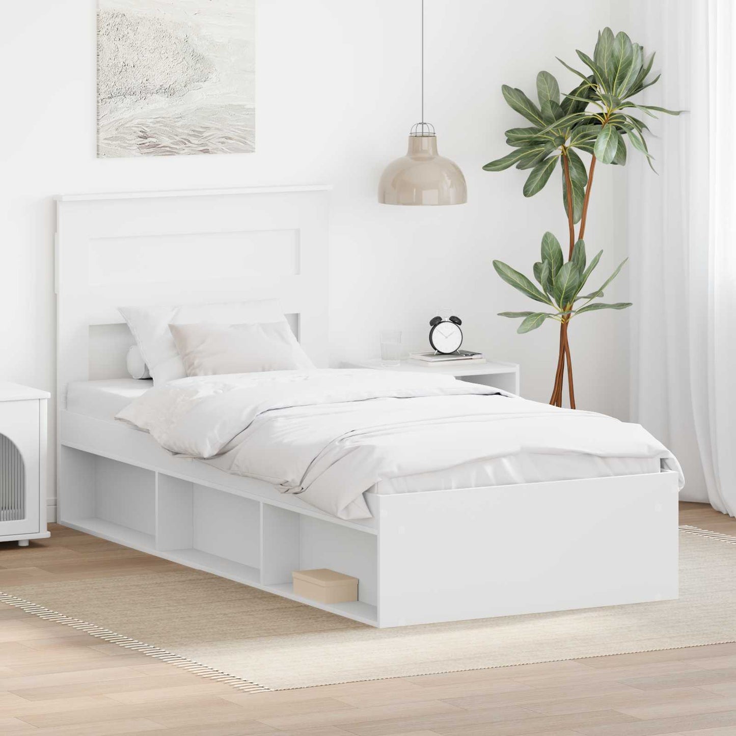 Sengestamme med hodegjerde Hvit 75 x 190 cm Massiv furu