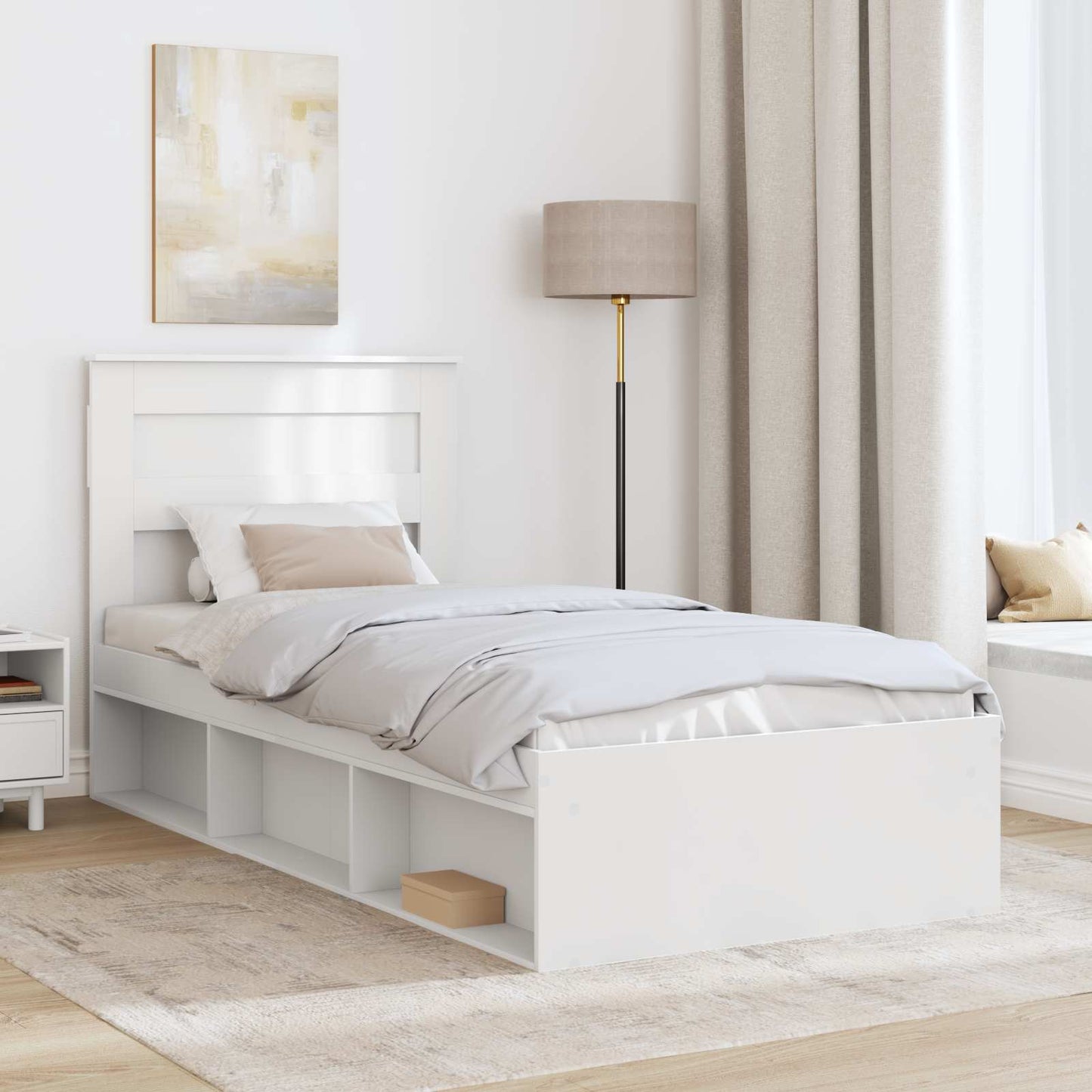Sengestamme med hodegjerde Hvit 75 x 190 cm Massiv furu