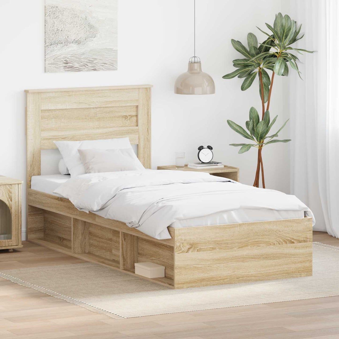 Sengestamme Ensfarget Sonoma eik 75 x 190 cm Massiv furu