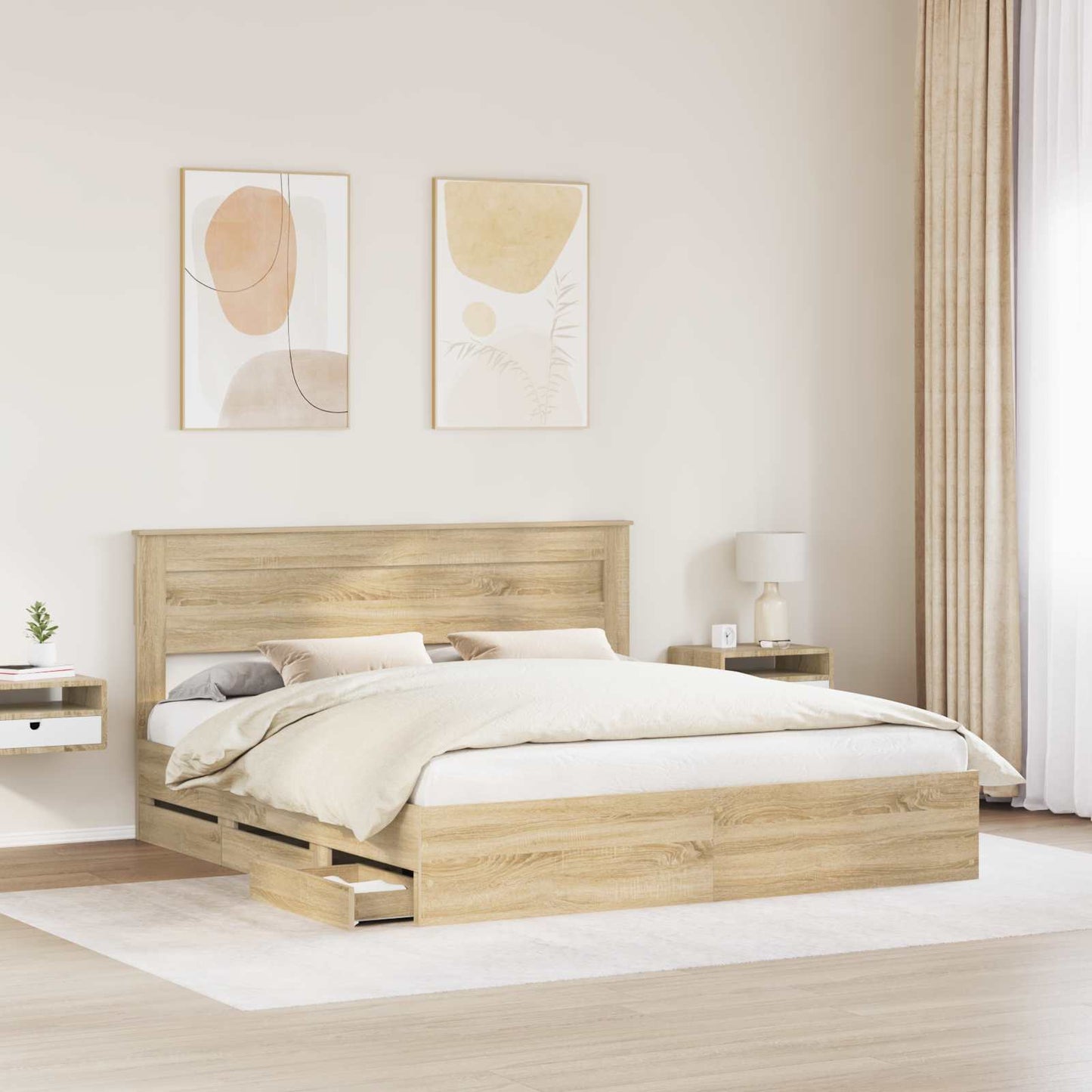 Sengestamme med skuff Sonoma eik 200 x 200 cm Ingeniørtre